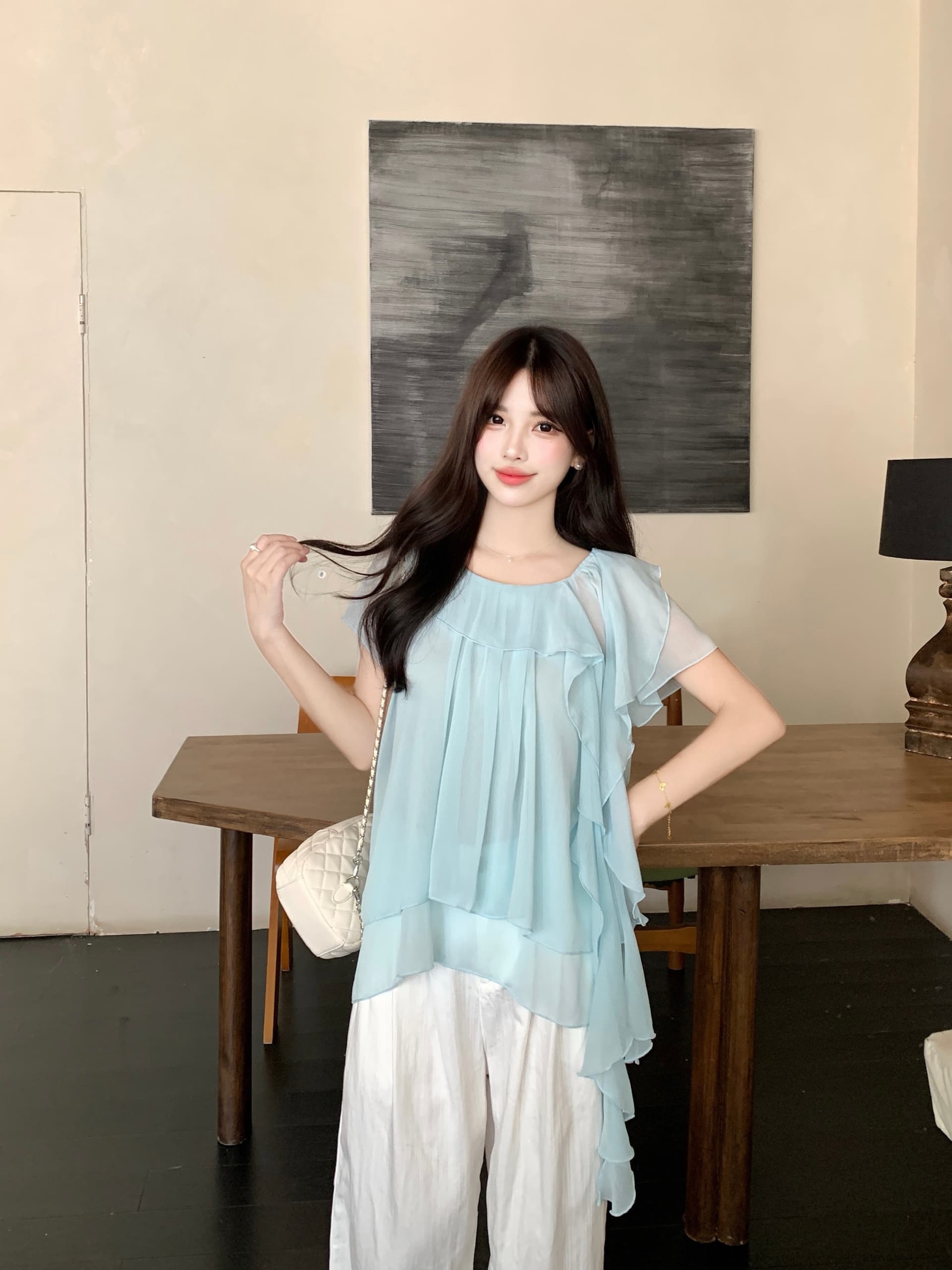 실사 빅 사이즈 여성 의류 지방 mm 리본 대 라운드 넥 여성 셔츠 여름 부드러운 한 첨부 된 의류 루즈핏 반팔 상세 이미지 17