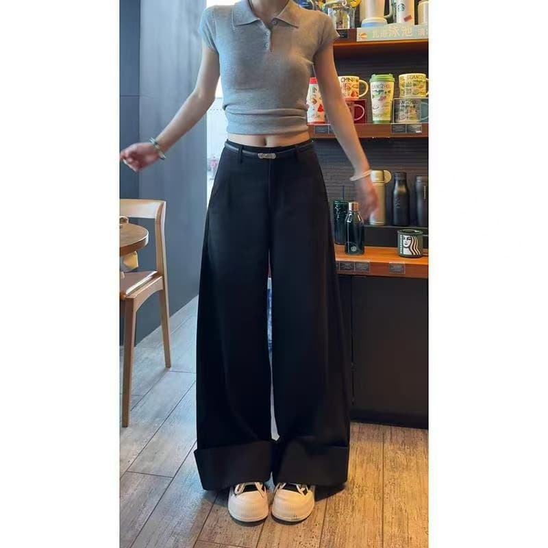 아메리칸 워시 물 면 캐주얼 바지 여성 2026 봄 여름 새로운 미니멀리즘 다용도 디자인 센스 볼륨 측면 와이드 레그 팬츠 정장 바지 상세 이미지 10