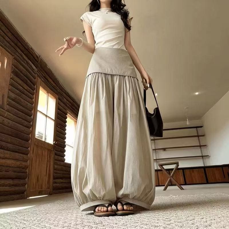 아메리칸 느긋한 바람 꽃밭 랜턴 와이드 레깅스 바지 2026 여름 새로운 고급 센스 루즈핏 느슨함 센스 캐주얼 바지