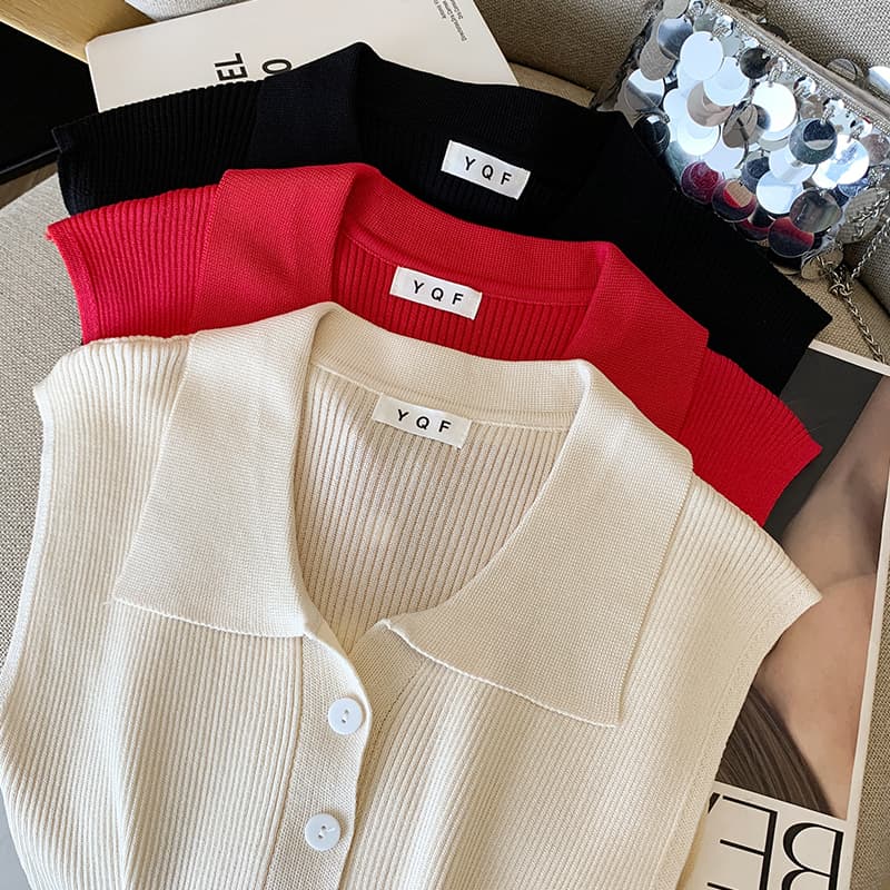 실사 대 물품 2026 여름 새로운 POLO 칼라 민소매 조끼 t 달콤한 핫걸 맨위 얼음 실크 니트 스웨터 여성 이미지 5
