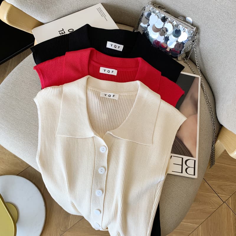 실사 대 물품 2026 여름 새로운 POLO 칼라 민소매 조끼 t 달콤한 핫걸 맨위 얼음 실크 니트 스웨터 여성 상세 이미지 15