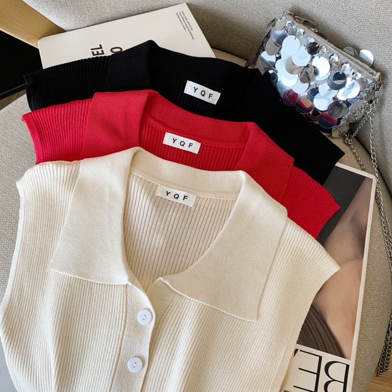 실사 대 물품 2026 여름 새로운 POLO 칼라 민소매 조끼 t 달콤한 핫걸 맨위 얼음 실크 니트 스웨터 여성 상세 이미지 16