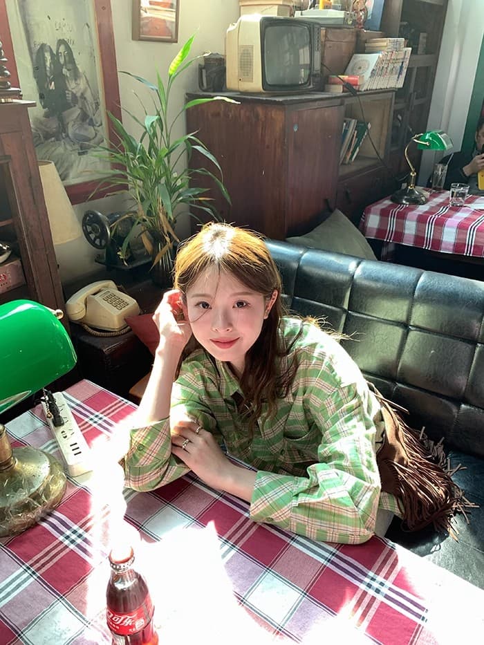 rainy 가을 어깨 루즈핏 문 襟 자수 체크무늬 셔츠 봄 가을 여성 다용도 캐주얼 이른 봄 셔츠 체크무늬 맨위 상세 이미지 7