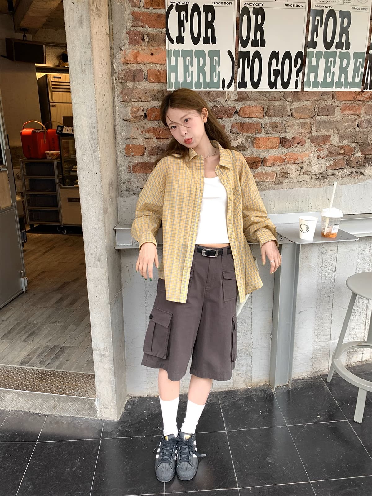 rainy 레트로 가을 어깨 루즈핏 체크무늬 셔츠 봄 가을 여성 다용도 셔츠 루즈핏 캐주얼 체크무늬 문예 맨위 이미지 3