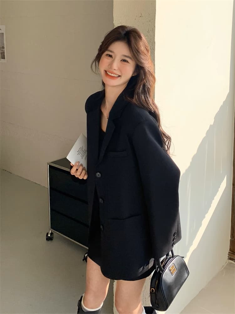 뒤로 나비 매듭 검정색 캐주얼 정장 여성 코트 봄 가을 2025 새로운 인기 정장 한 부서 폭발 슈퍼 화재 상세 이미지 2