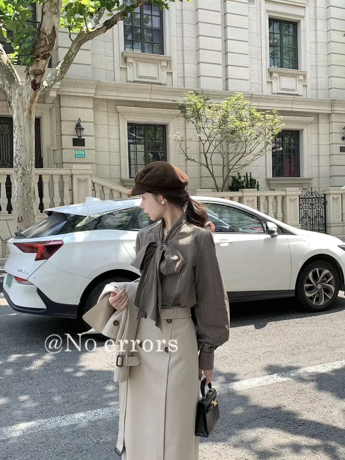아니요 오류 no errors 레트로 프랑스식 나비 매듭 체크무늬 셔츠 이미지 3