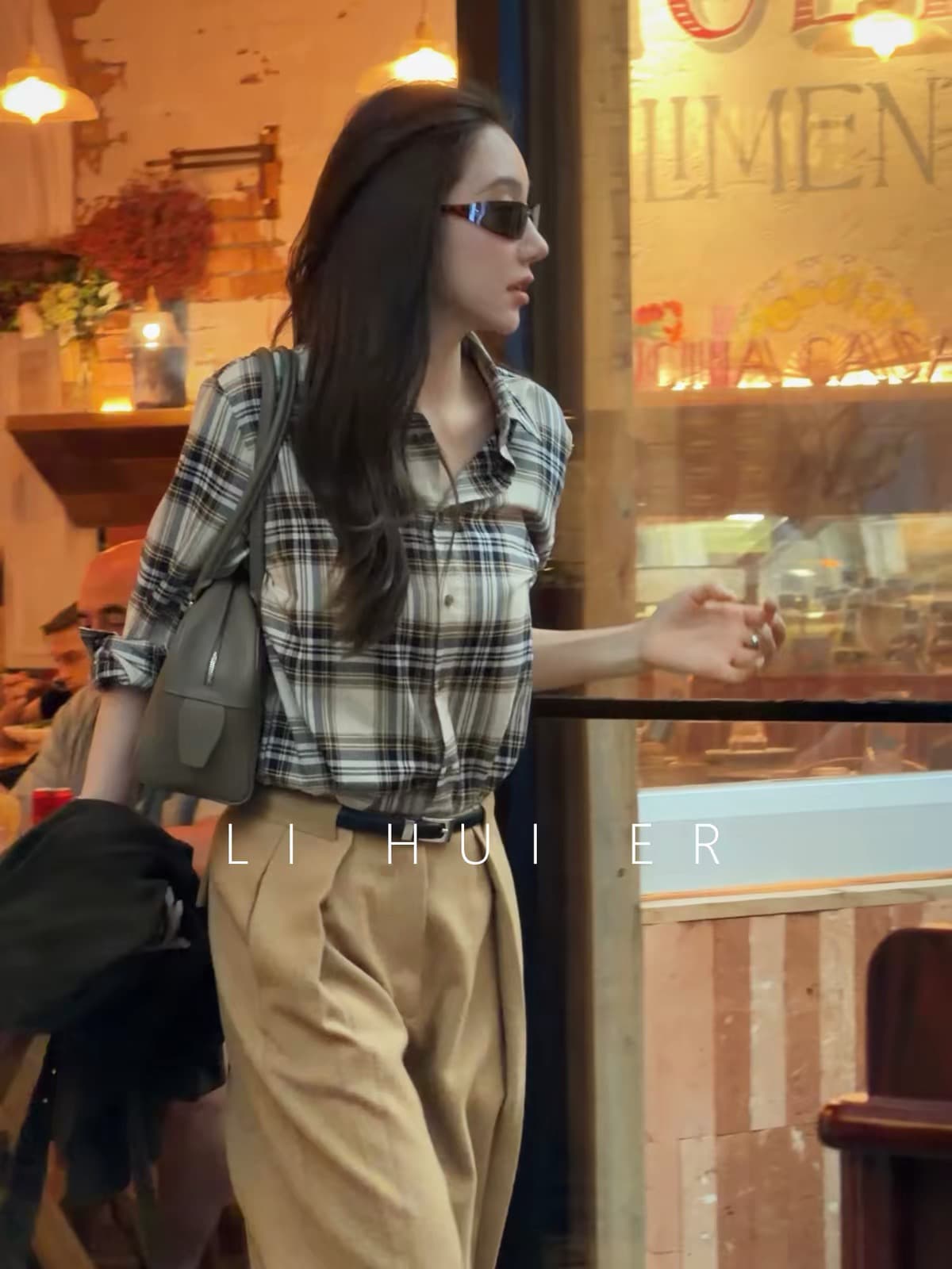 lihuier 리 후이 어린이 녹색 늦게 벨트 가을 순면 레트로 디자인 세련된 캐주얼 격자 무늬 셔츠 맨위 이미지 2
