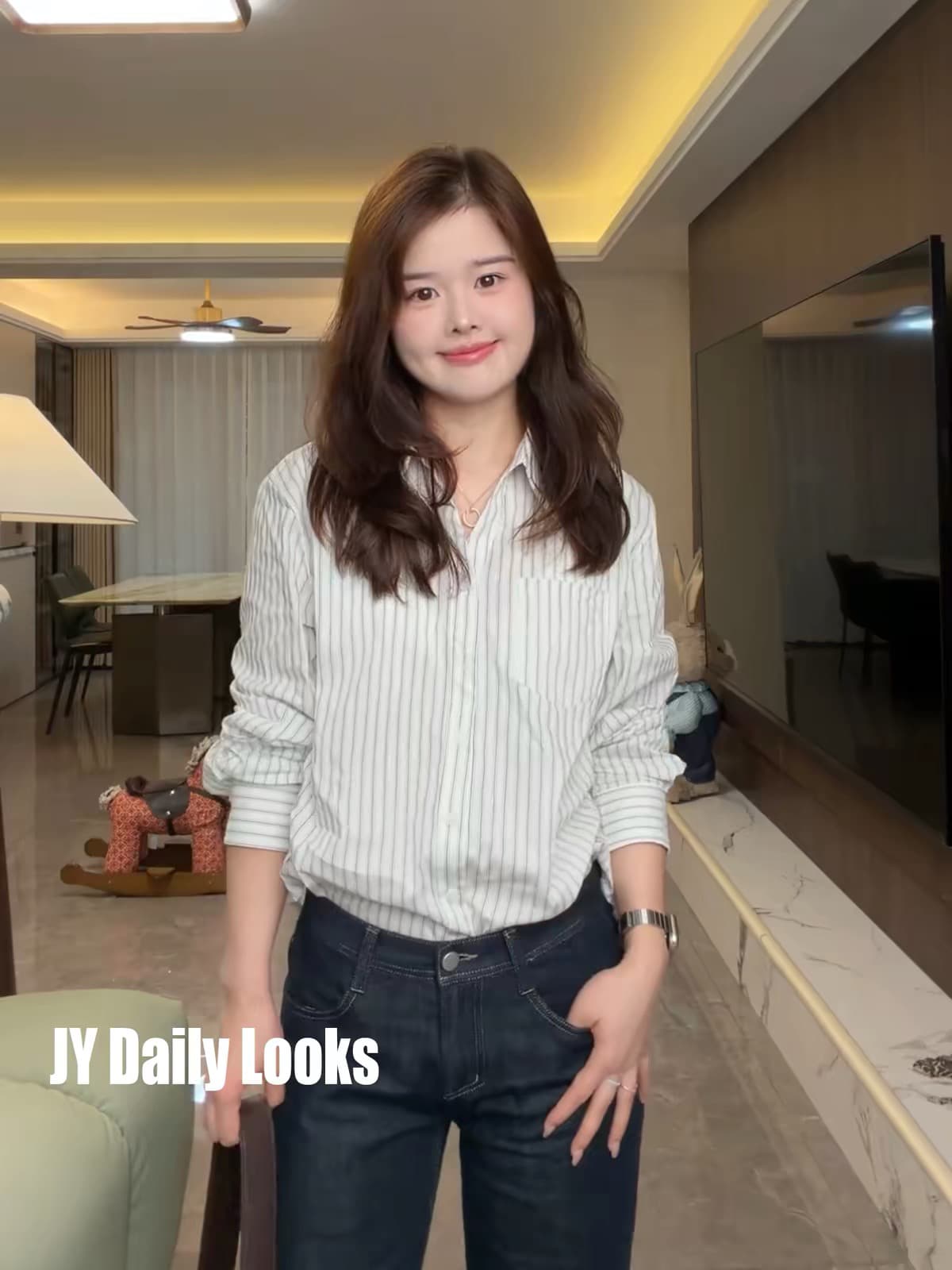 한 부서 스트라이프 긴팔 폴로 칼라 여성 셔츠 2026 새로운 이른 가을 다용도 섹션 루즈핏 다용도 캐주얼 패션 맨위