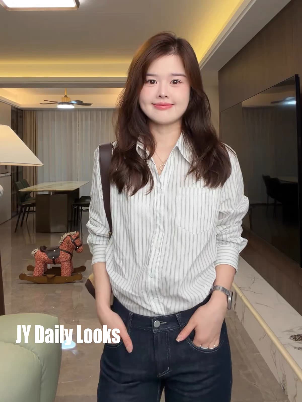 한 부서 스트라이프 긴팔 폴로 칼라 여성 셔츠 2026 새로운 이른 가을 다용도 섹션 루즈핏 다용도 캐주얼 패션 맨위 상세 이미지 4