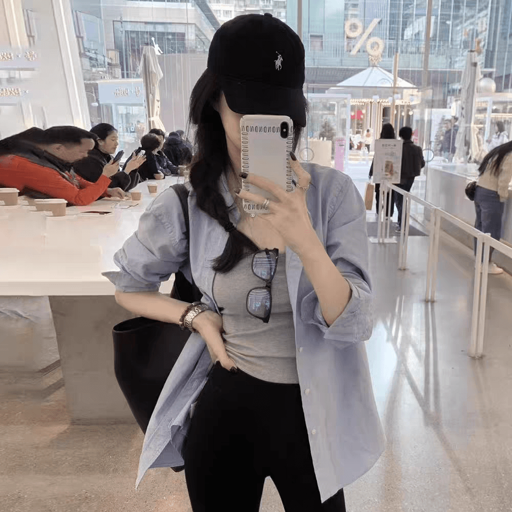 한 부서 느긋한 바람 파란색 긴팔 여성 셔츠 2025 봄 여름 얇은 스타일 자외선 차단 오픈 가디건 셔츠