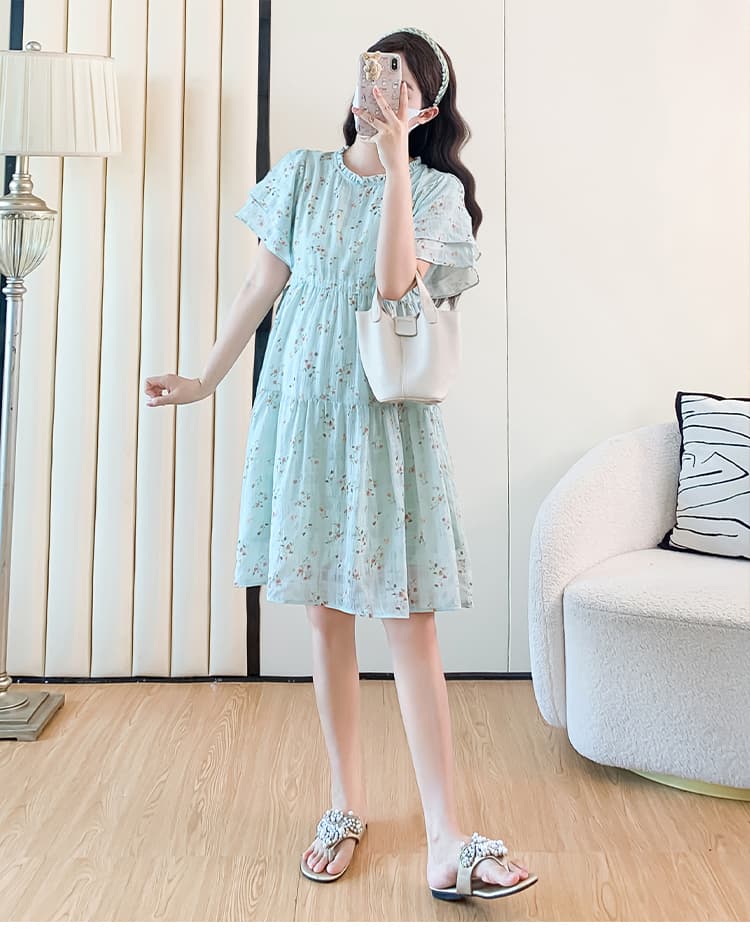 실사 임산부 꽃무늬 드레스 아이들 작은 키 여름 새로운 차 휴식 프랑스식 고급 센스 슬림해 보이는 출산 스커트 상세 이미지 16
