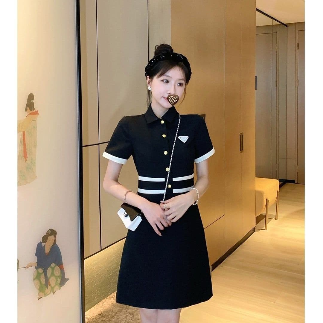 프랑스식 작은 샤넬 스타일 여성 드레스 여름 새로운 품격 디자인 센스 부드러운 바람 작은 키 슬림해 보이는 치마 허리 수축 상세 이미지 7