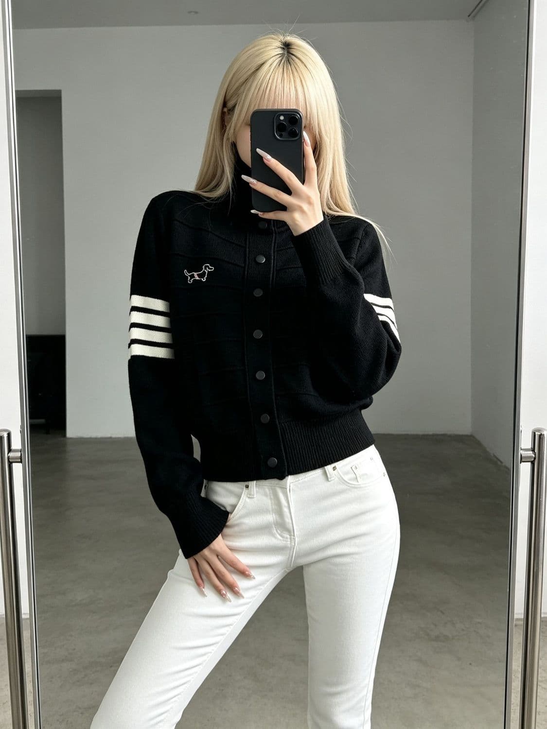 26 가을 겨울 새로운 강아지 자수 니트 라운드 넥 오픈 가디건 스웨터 여자 고급 센스 품격 부드러운 루즈핏 맨위 트렌디 이미지 2