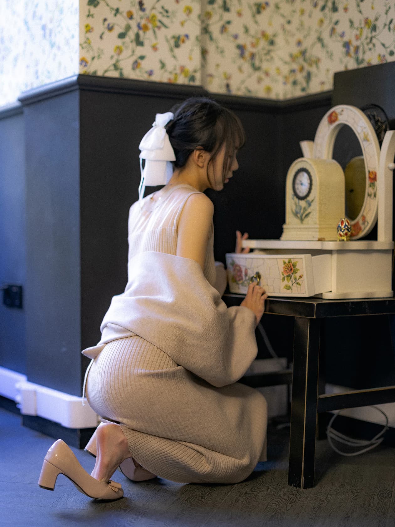 moxi 긴자 muse 치마 일본식 클리어 레이스업 블라우스 민소매 조끼 순수한 욕망 니트 드레스 투피스 세트 이미지 2