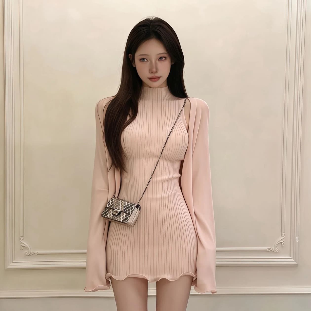 순수한 욕망 핫걸 품격 핑크색 민소매 니트 드레스 2026 여름 새로운 섹시함 허리 수축 조끼 스커트 여성 의류 이미지 6