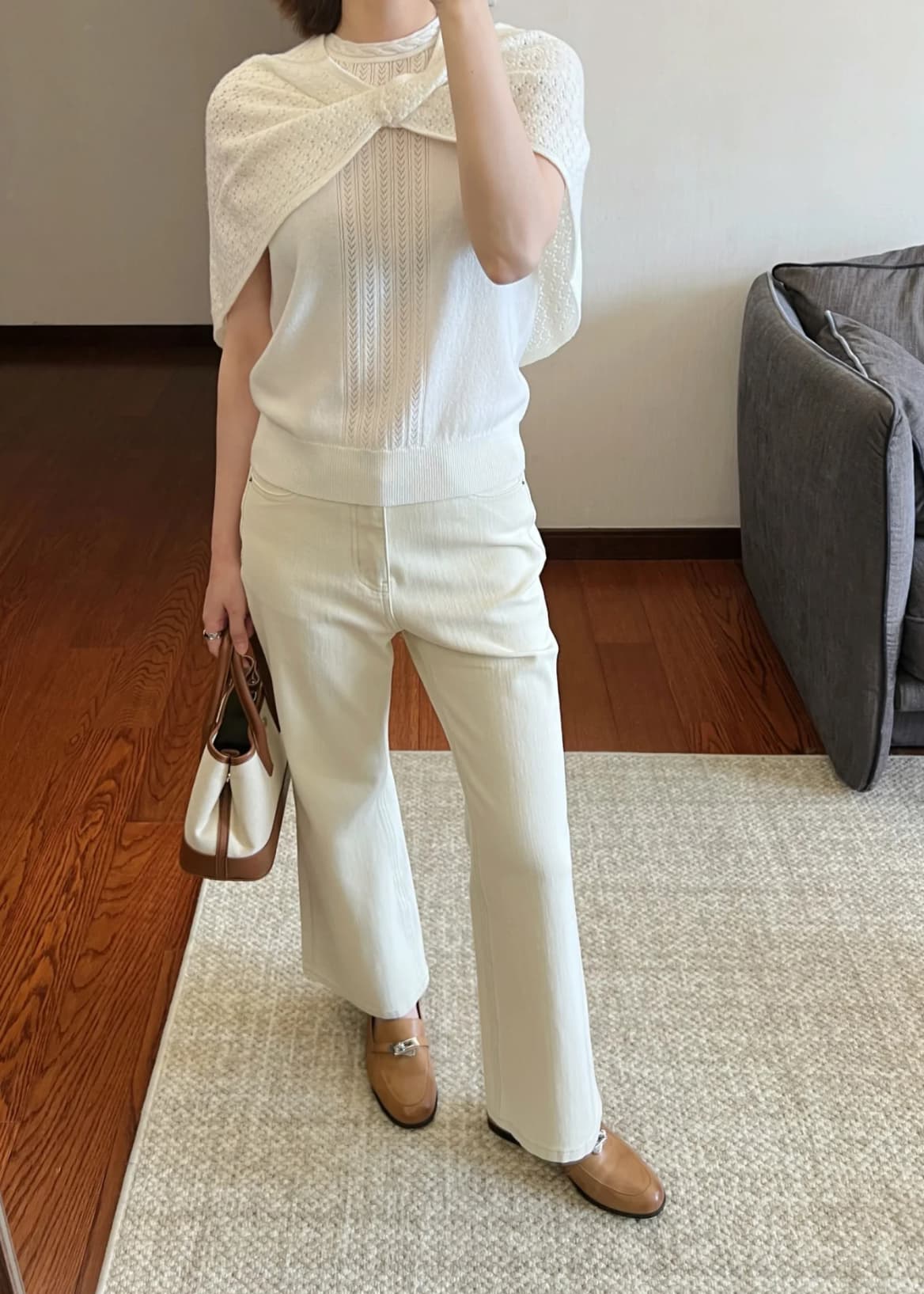한 부서 느긋한 고급 센스 자카드 비틀림 망토 숄 조끼 맨위 세트 상세 이미지 4