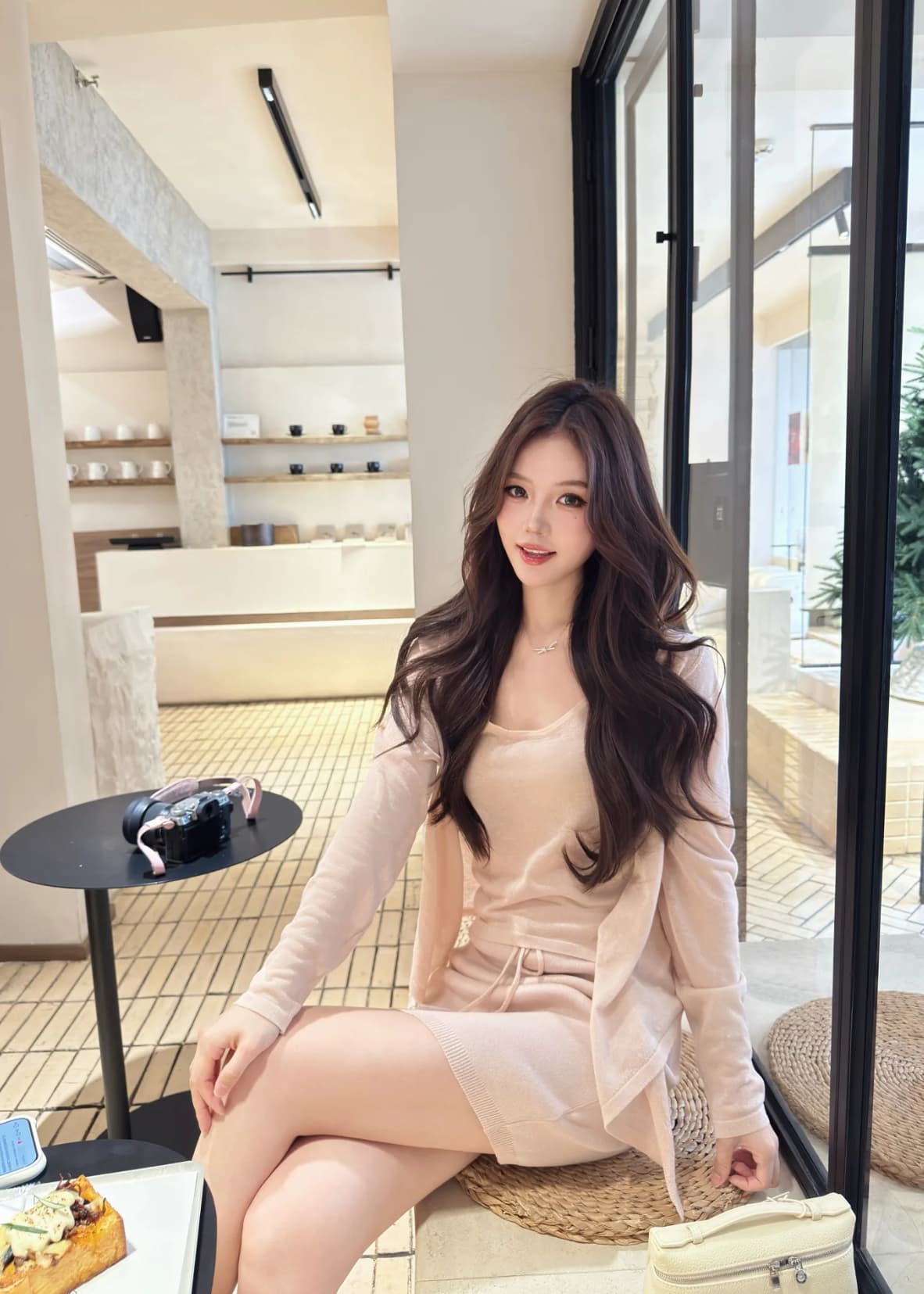 아마 주간 실크 핑크색 3종 세트 2026 새로운 여름 오픈 가디건 캐미솔 반신 스커트 자외선 차단 차가운 센스 세트
