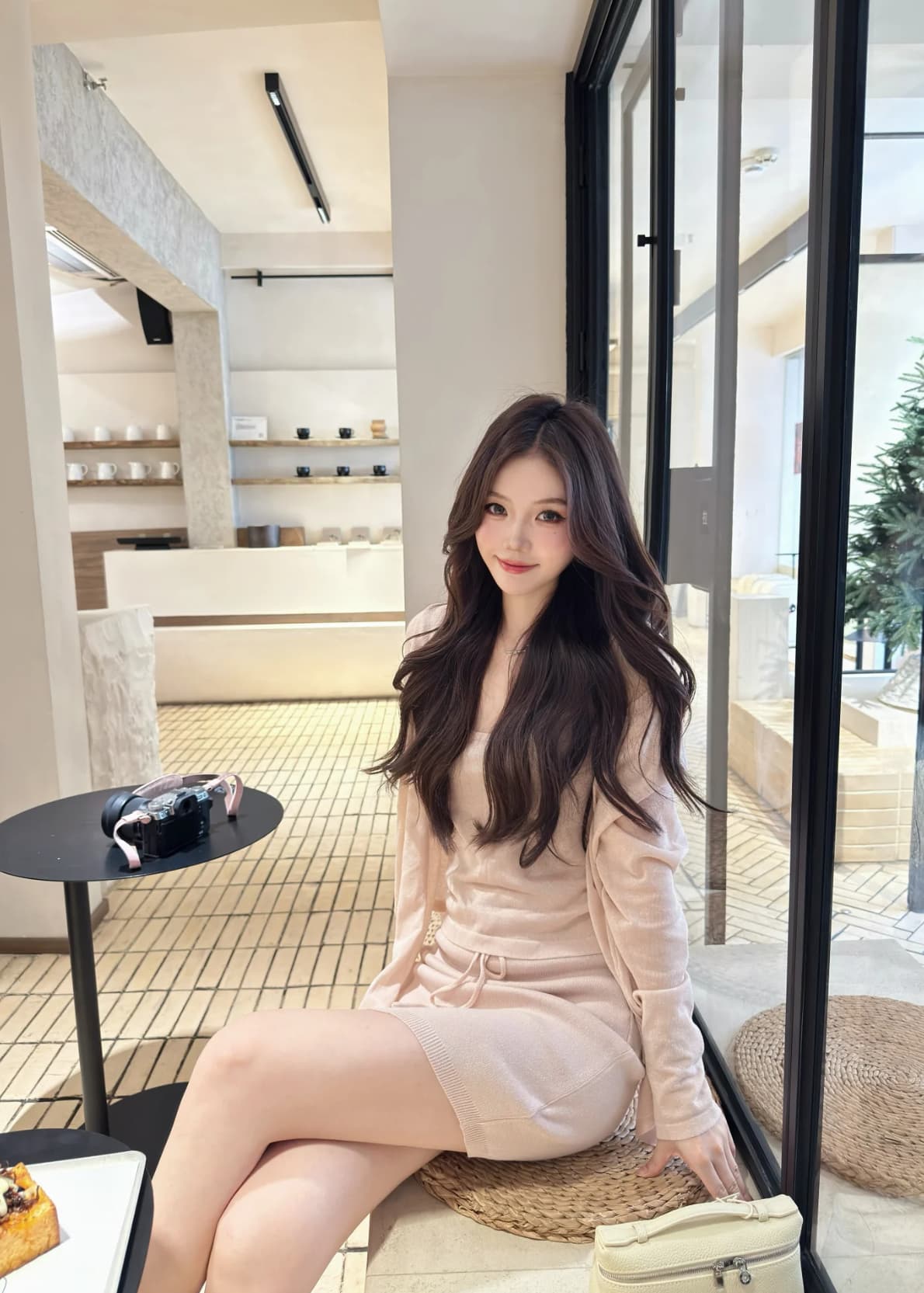 아마 주간 실크 핑크색 3종 세트 2026 새로운 여름 오픈 가디건 캐미솔 반신 스커트 자외선 차단 차가운 센스 세트 이미지 4