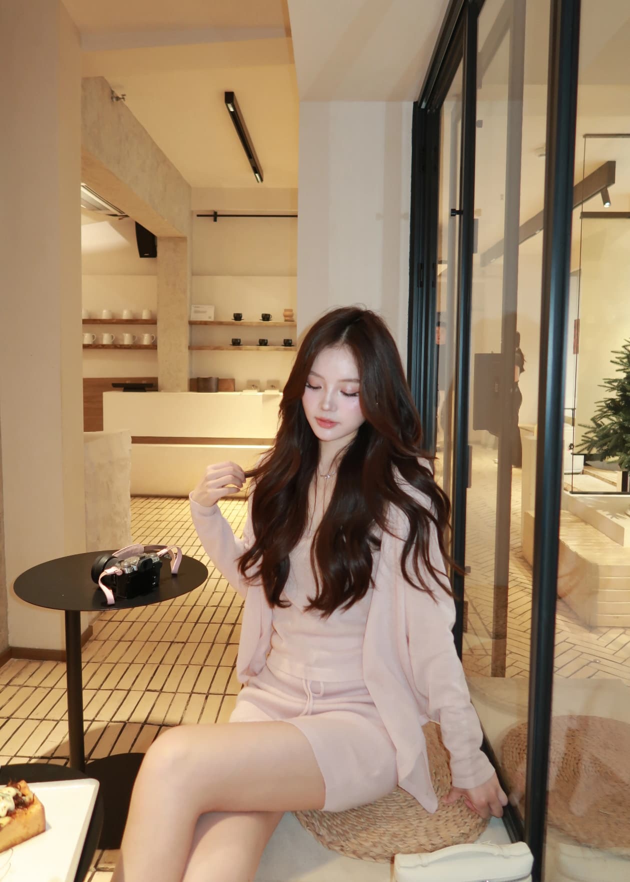 아마 주간 실크 핑크색 3종 세트 2026 새로운 여름 오픈 가디건 캐미솔 반신 스커트 자외선 차단 차가운 센스 세트 상세 이미지 5