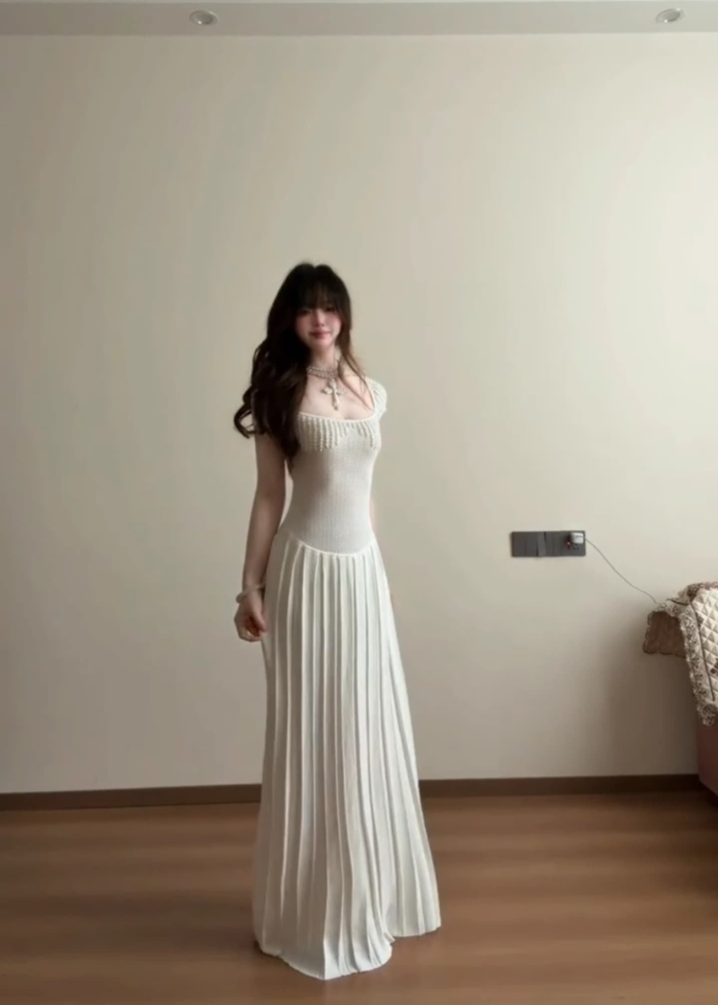 ranwear 뮤즈 여신 질감 센스 수공 비즈 박기 패치워크 핀치 Pleat 한 마디 도루 가을 대 치마 드레스 상세 이미지 3