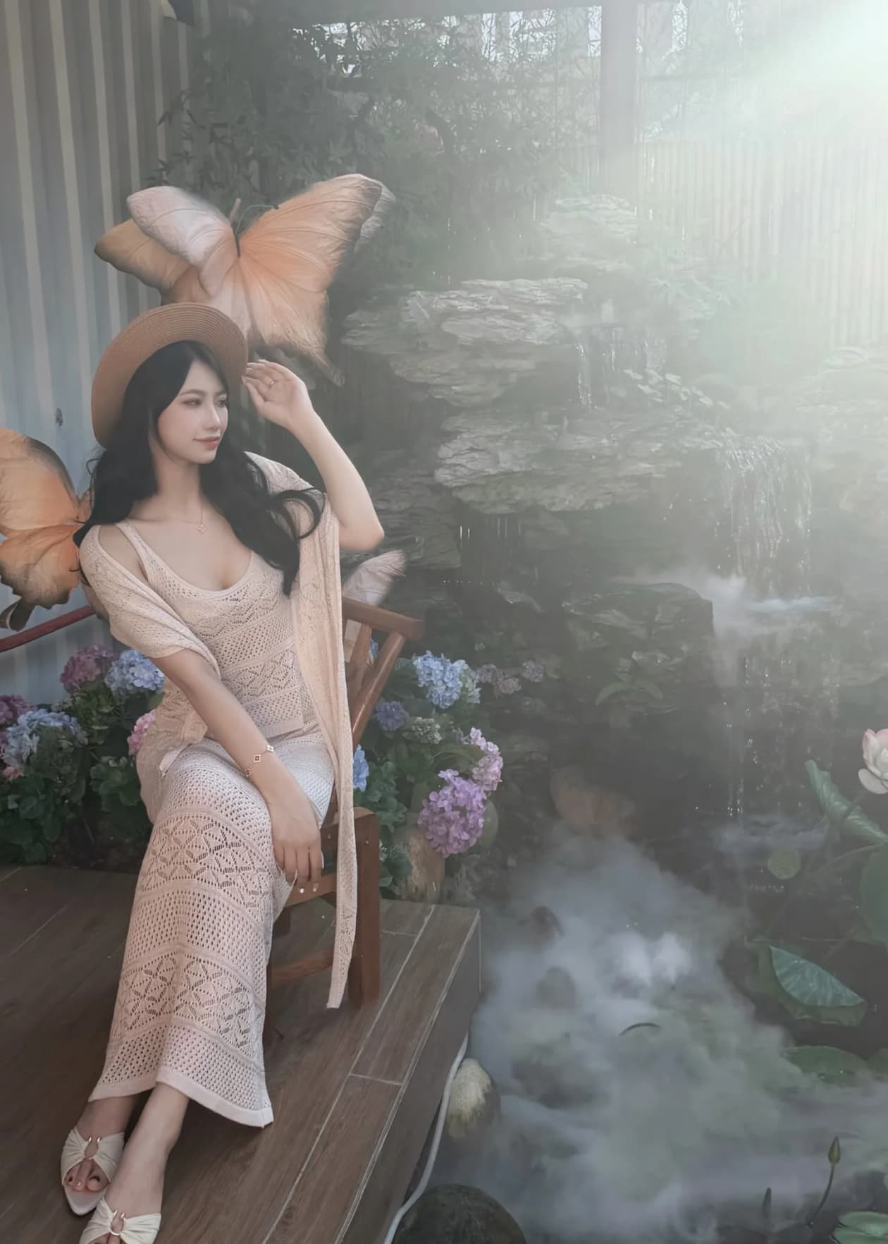 느슨함 센스 니트 오래된 돈 휴가 주간 실크 아마 고차 니트 조끼 세트