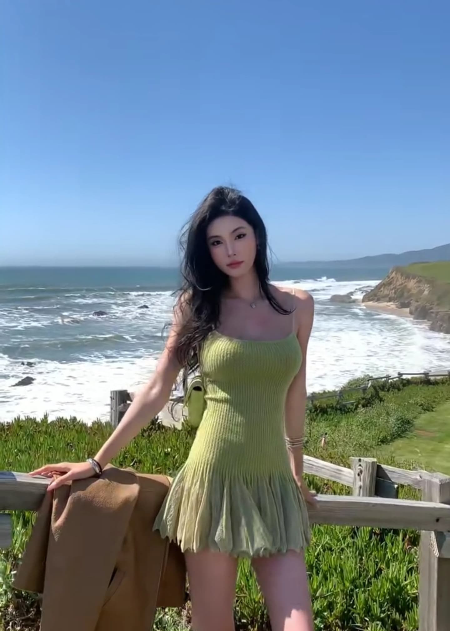 섹시함 휴가 바람 녹색 니트 슬립 여성 드레스 여름 새로운 몸매 가꾸기 슬림해 보이는 프릴 품격 미니 스커트 상세 이미지 10