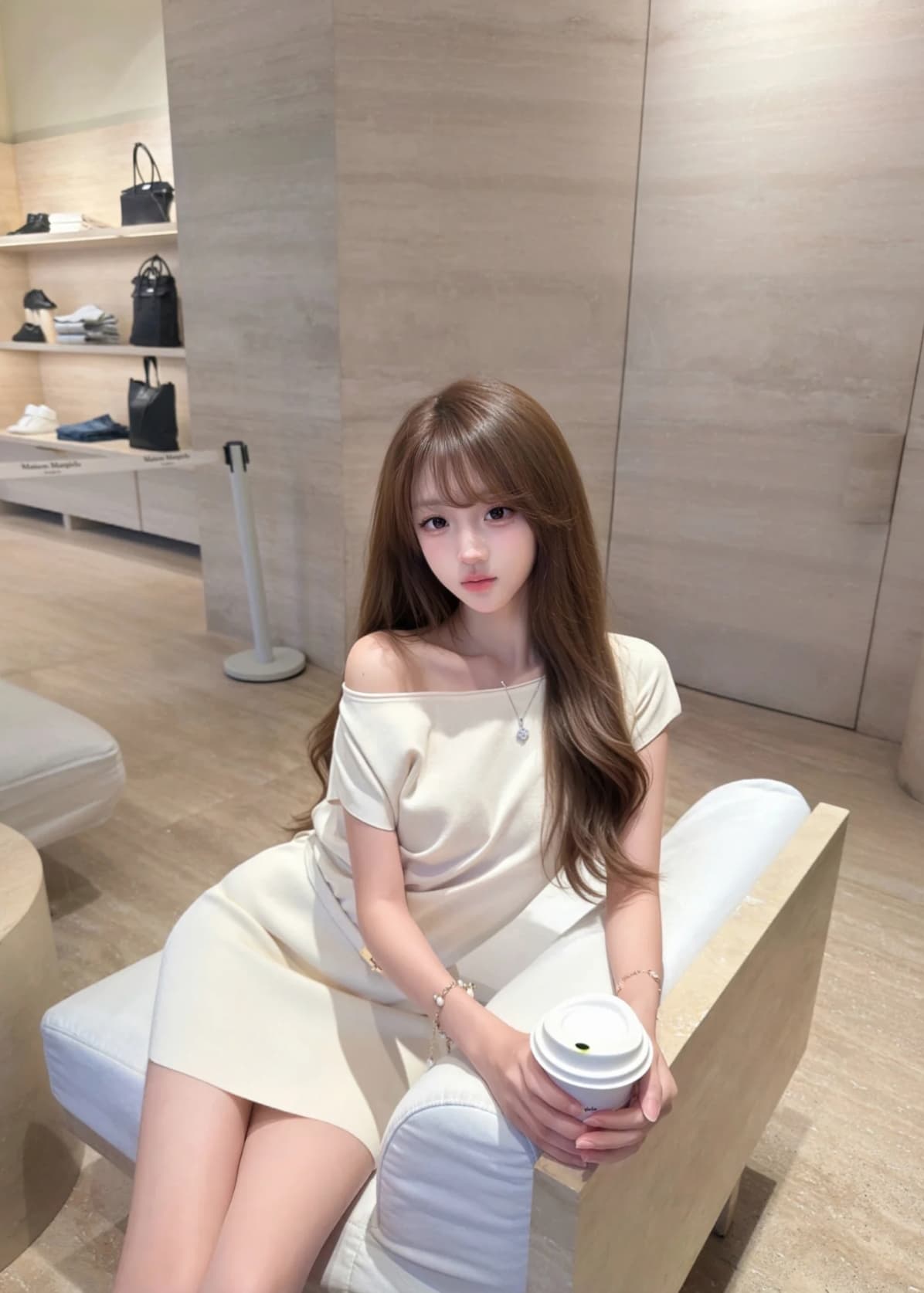 프랑스식 부드러운 품격 화이트 비스듬한 어깨 드레스 2026 새로운 감기 센스 아름다운 고유 한 허리 수축 타이트 스커트 미니 스커트