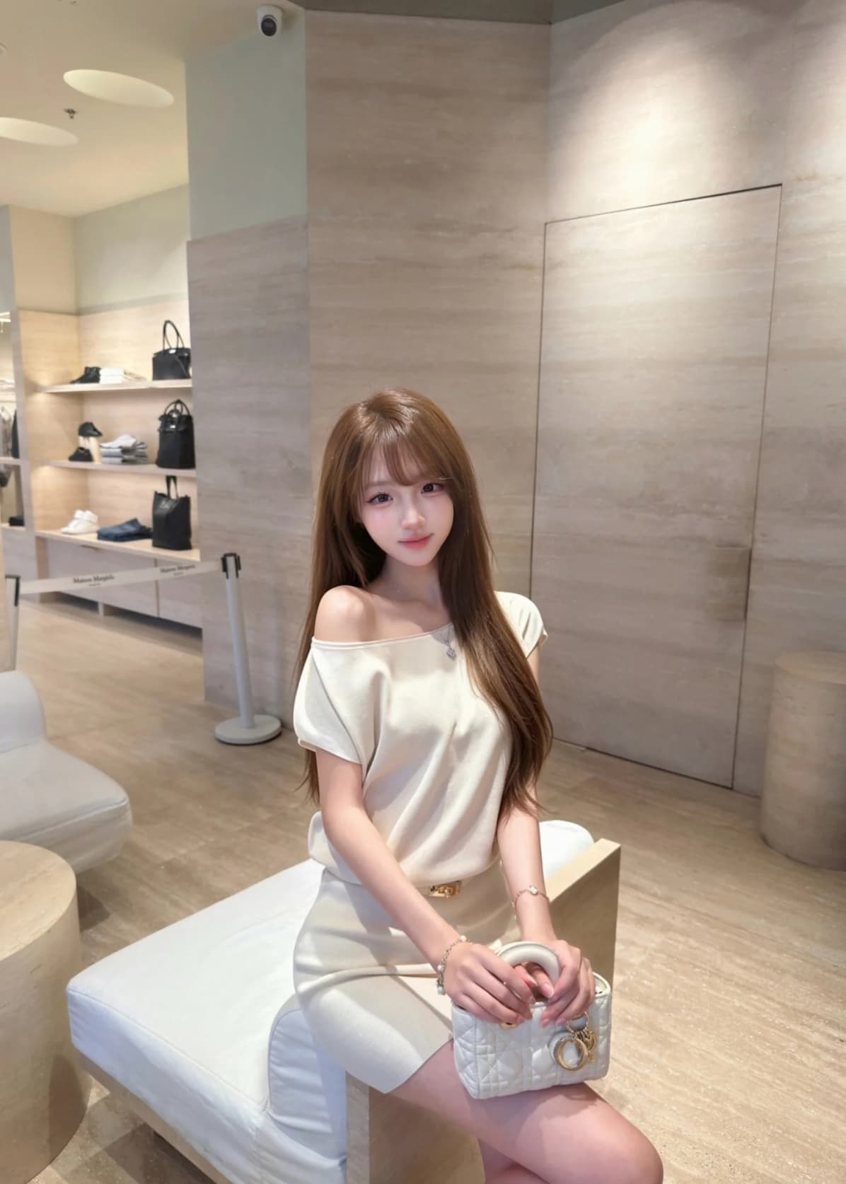 프랑스식 부드러운 품격 화이트 비스듬한 어깨 드레스 2026 새로운 감기 센스 아름다운 고유 한 허리 수축 타이트 스커트 미니 스커트 이미지 2