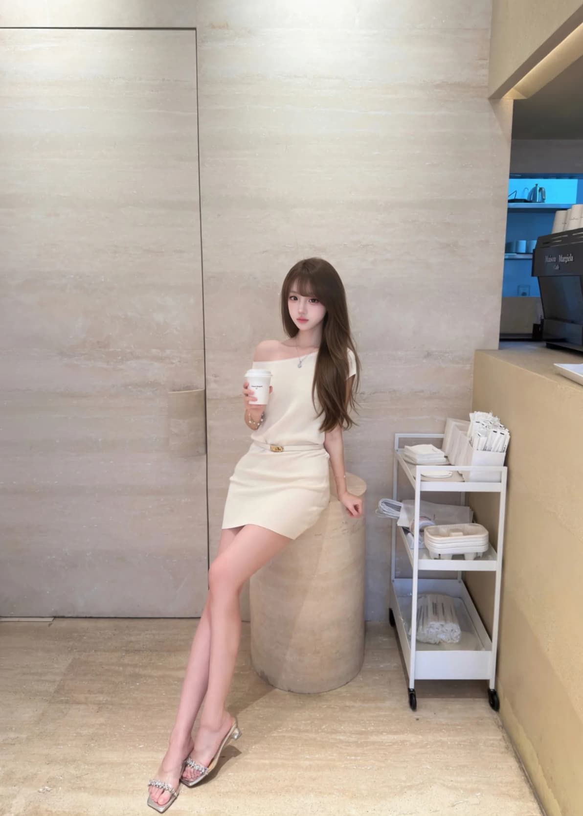 프랑스식 부드러운 품격 화이트 비스듬한 어깨 드레스 2026 새로운 감기 센스 아름다운 고유 한 허리 수축 타이트 스커트 미니 스커트 상세 이미지 6