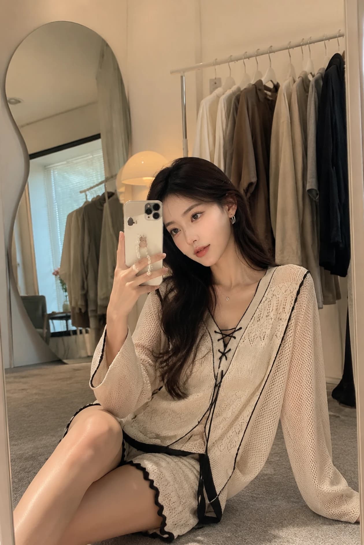 루즈핏 통기성 니트 블라우스 세트 표지 고기 슬림해 보이는 이미지 4