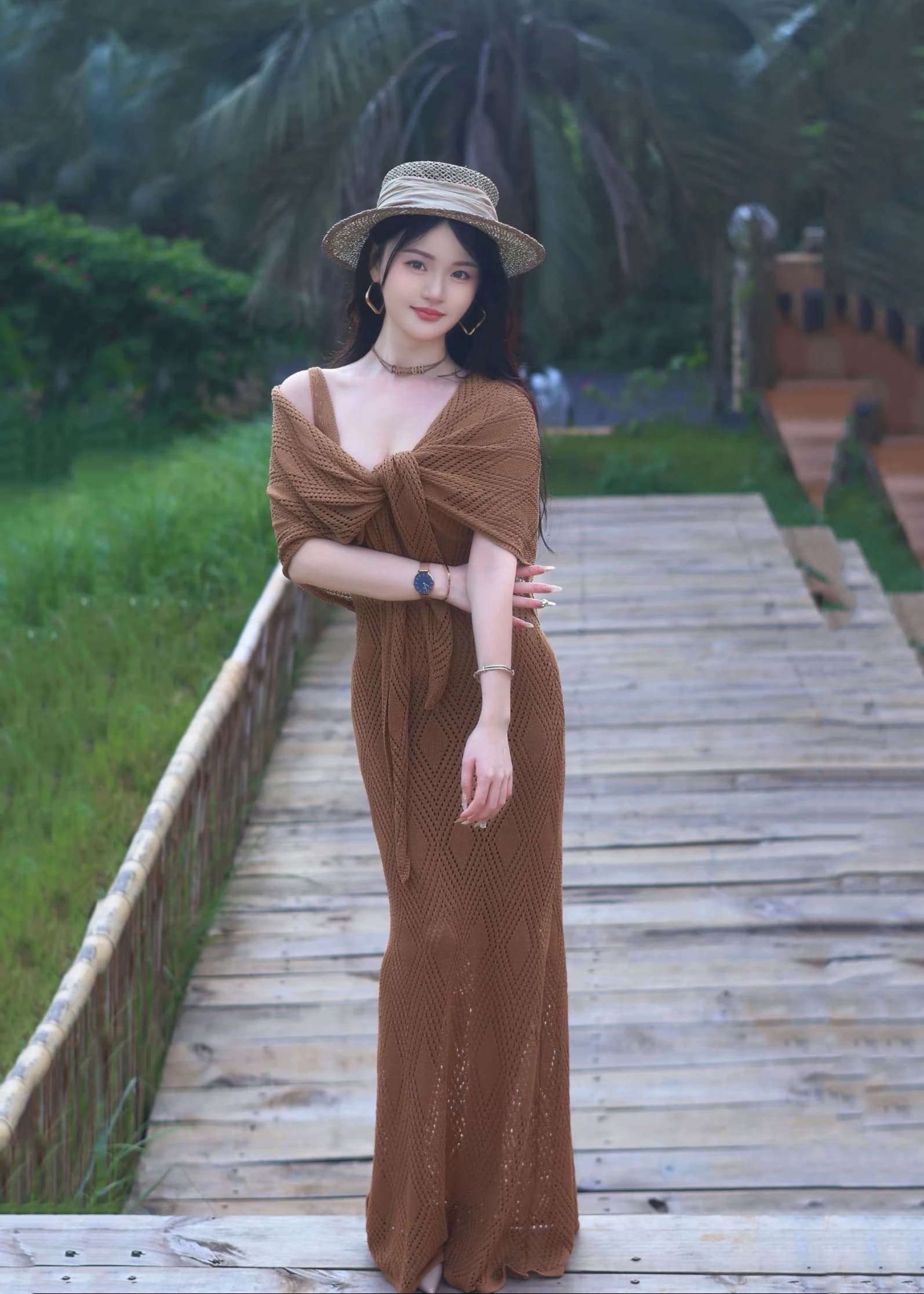 섹시함 순수한 욕망 바람 V넥 홀로우 아웃 슬립 드레스 포함 숄 여름 얇은 스타일 품격 슬림해 보이는 느긋한 투피스 세트 상세 이미지 3
