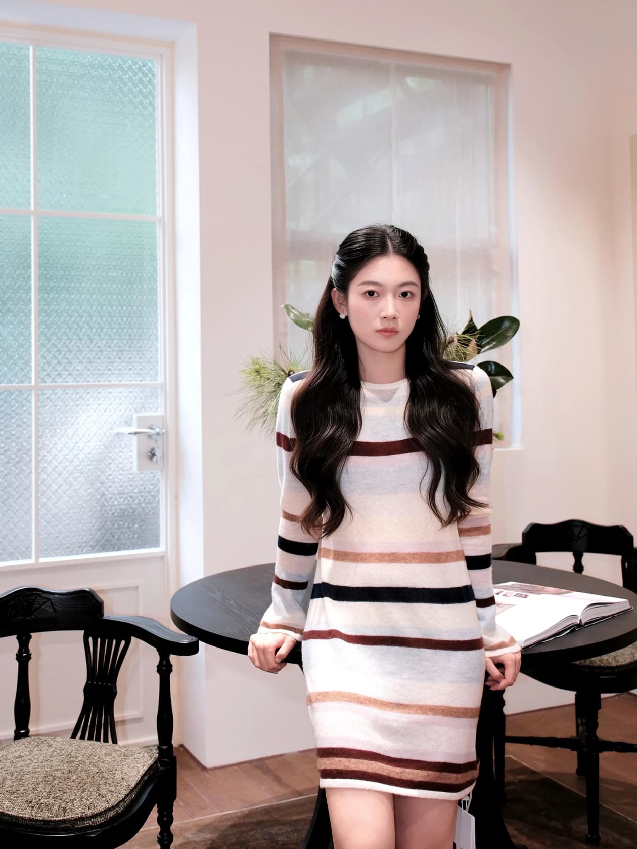 2026 새로운 프랑스식 부드러운 바람 스트라이프 긴팔 점프 슈트 치마 여성 의류 여름 작은 키 품격 출퇴근 착용 가져 가라. 상세 이미지 8