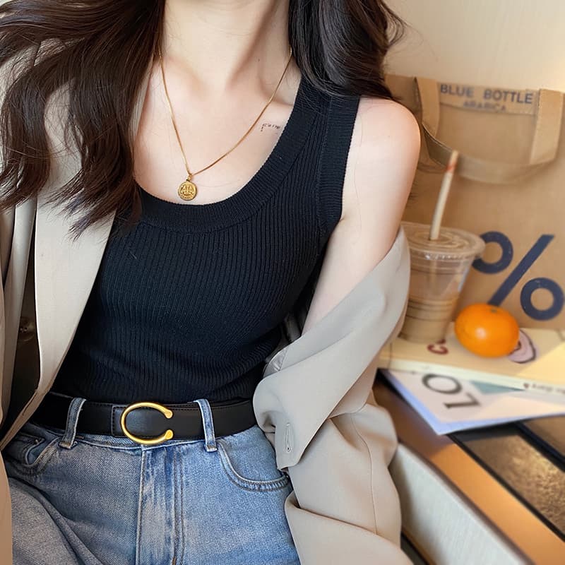 있음 선적 봄 여름 한국 스타일 품격 u 칼라 I 자형 부드러운 찹쌀 몸매 가꾸기 슬림해 보이는 니트 조끼 맨위 상세 이미지 6