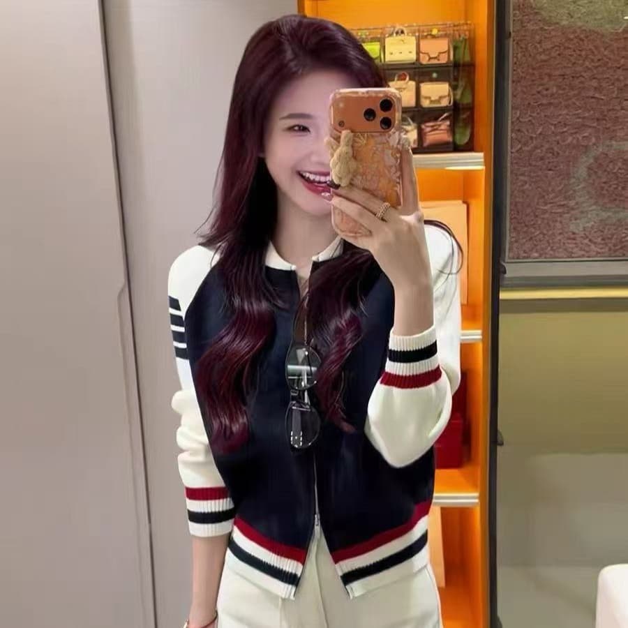 한 부서 학원 스타일 패치워크 색상 강아지 자수 긴팔 지퍼 니트 오픈 가디건 여성 가을 겨울 외국 가스 연령 감소 스웨터 코트 이미지 2