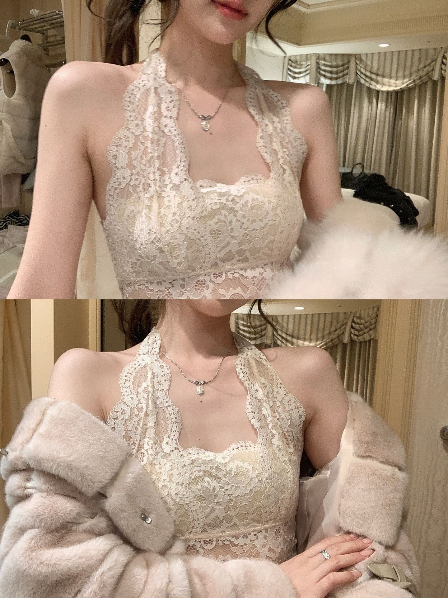 2026 새로운 가슴 패드 레이스 행침 목 캐미솔 만나는 아름다움 뒤로 브래지어 하나 백리스 인사이드 가져 가라. 작은 맨위 상세 이미지 1