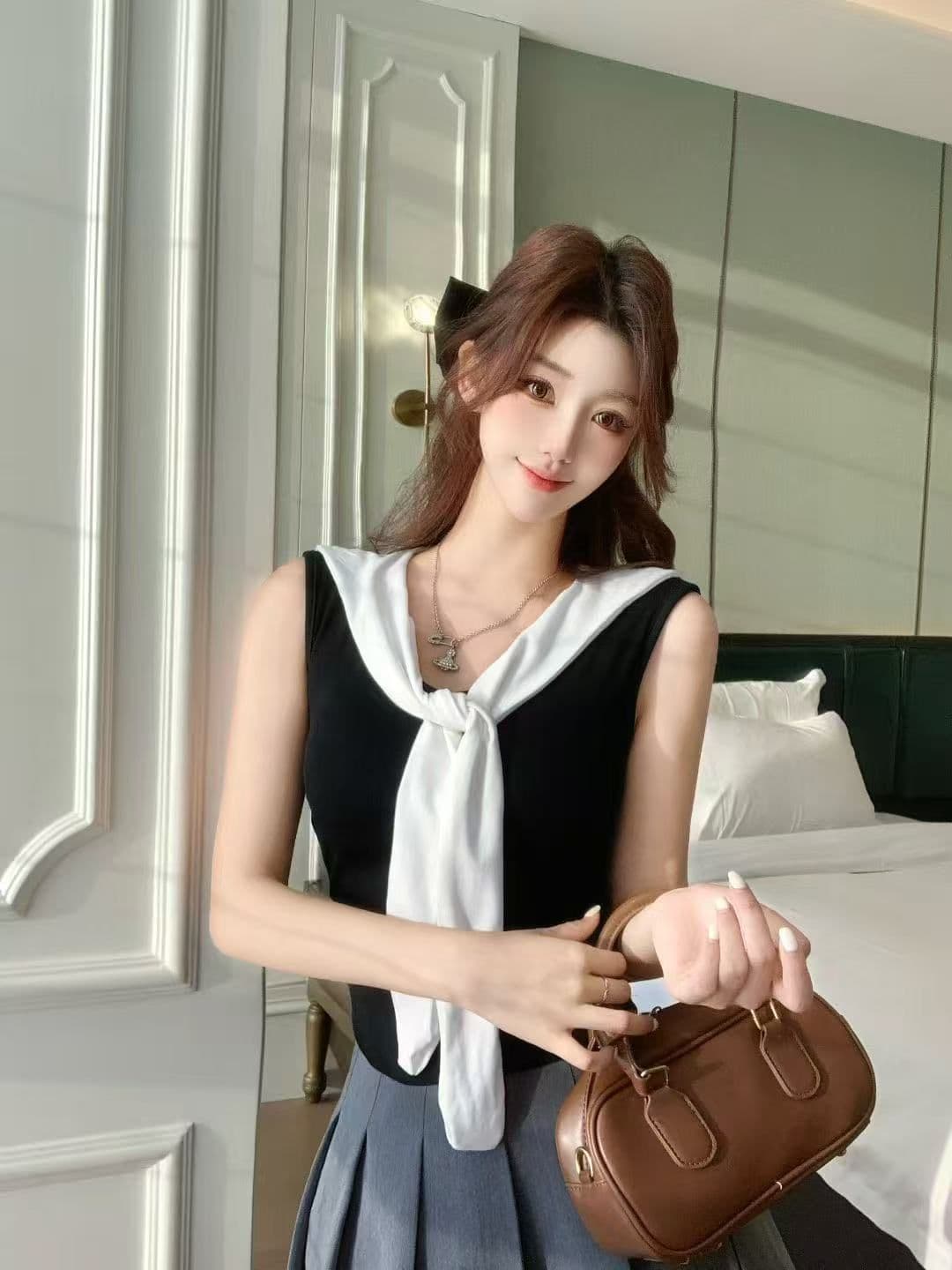 2026 새로운 봄 가슴 패드 배색 레이스업 V넥 민소매 조끼 여성 여름 인사이드 가져 가라. 외출용 허리 수축 슬림해 보이는 맨위 상세 이미지 29