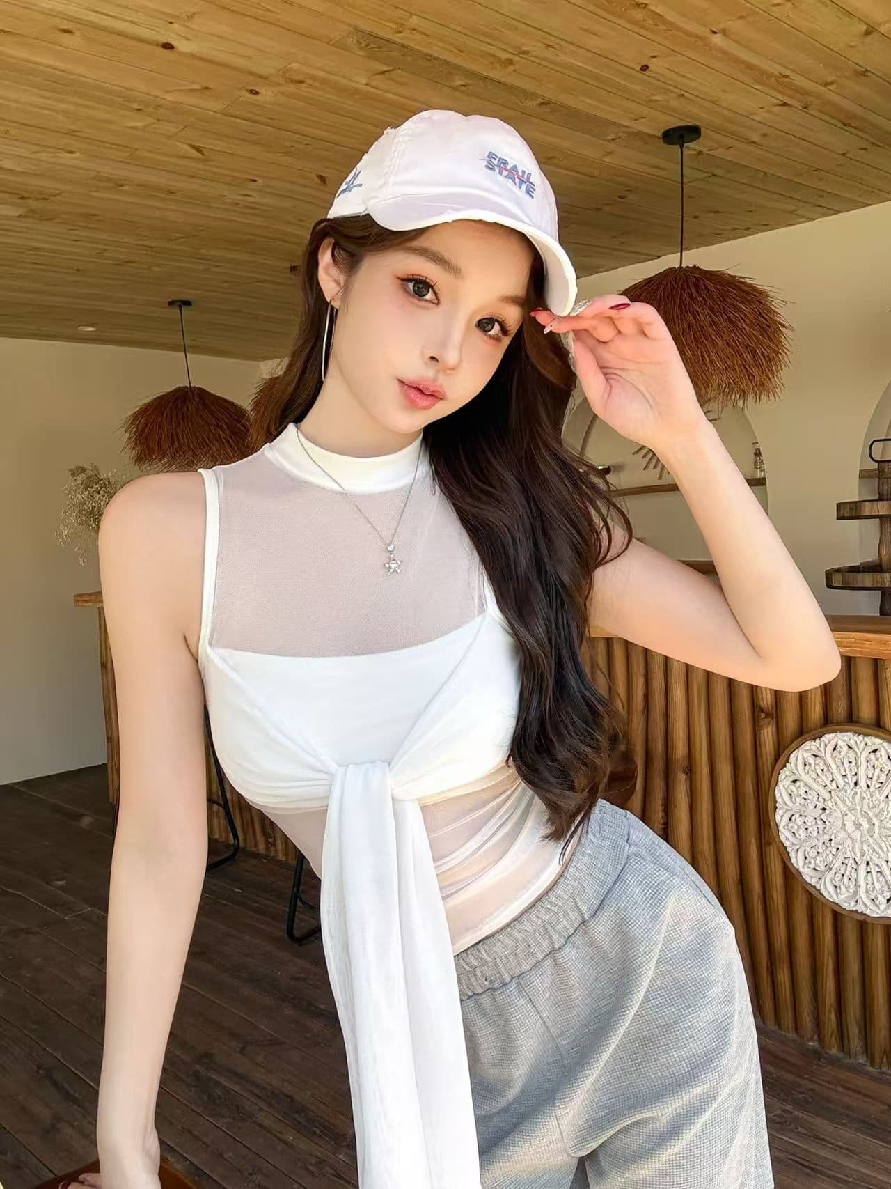2026 새로운 가슴 패드 순수한 욕망 실 인터넷 마이크로 ~을 통해 캐미솔 봄 홀로우 아웃 섹시함 핫걸 비틀림 맨위 이미지 2