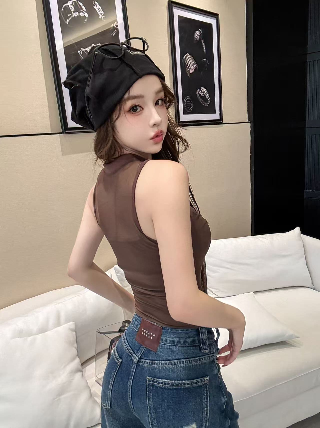 2026 새로운 가슴 패드 순수한 욕망 실 인터넷 마이크로 ~을 통해 캐미솔 봄 홀로우 아웃 섹시함 핫걸 비틀림 맨위 상세 이미지 5