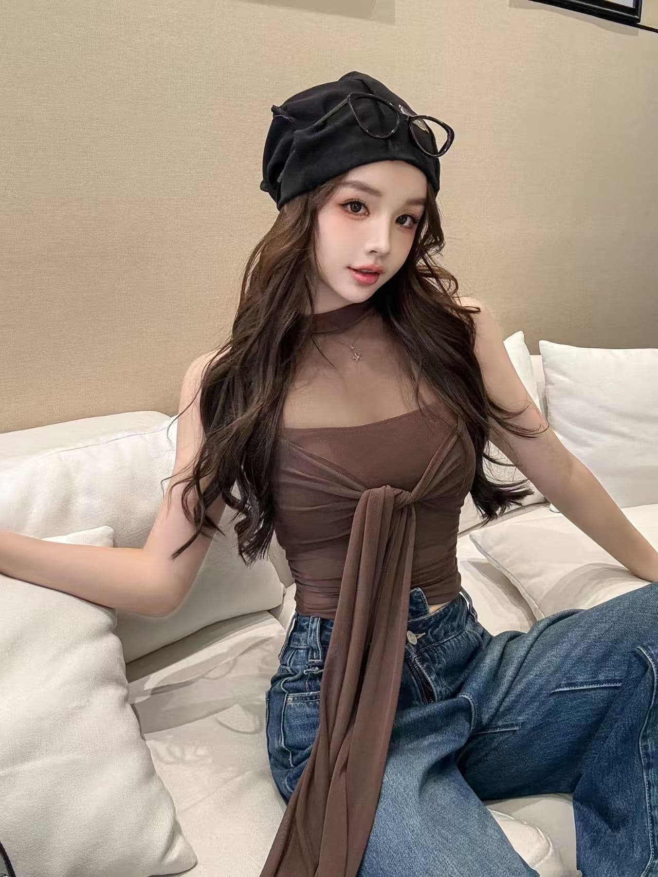 2026 새로운 가슴 패드 순수한 욕망 실 인터넷 마이크로 ~을 통해 캐미솔 봄 홀로우 아웃 섹시함 핫걸 비틀림 맨위 상세 이미지 8