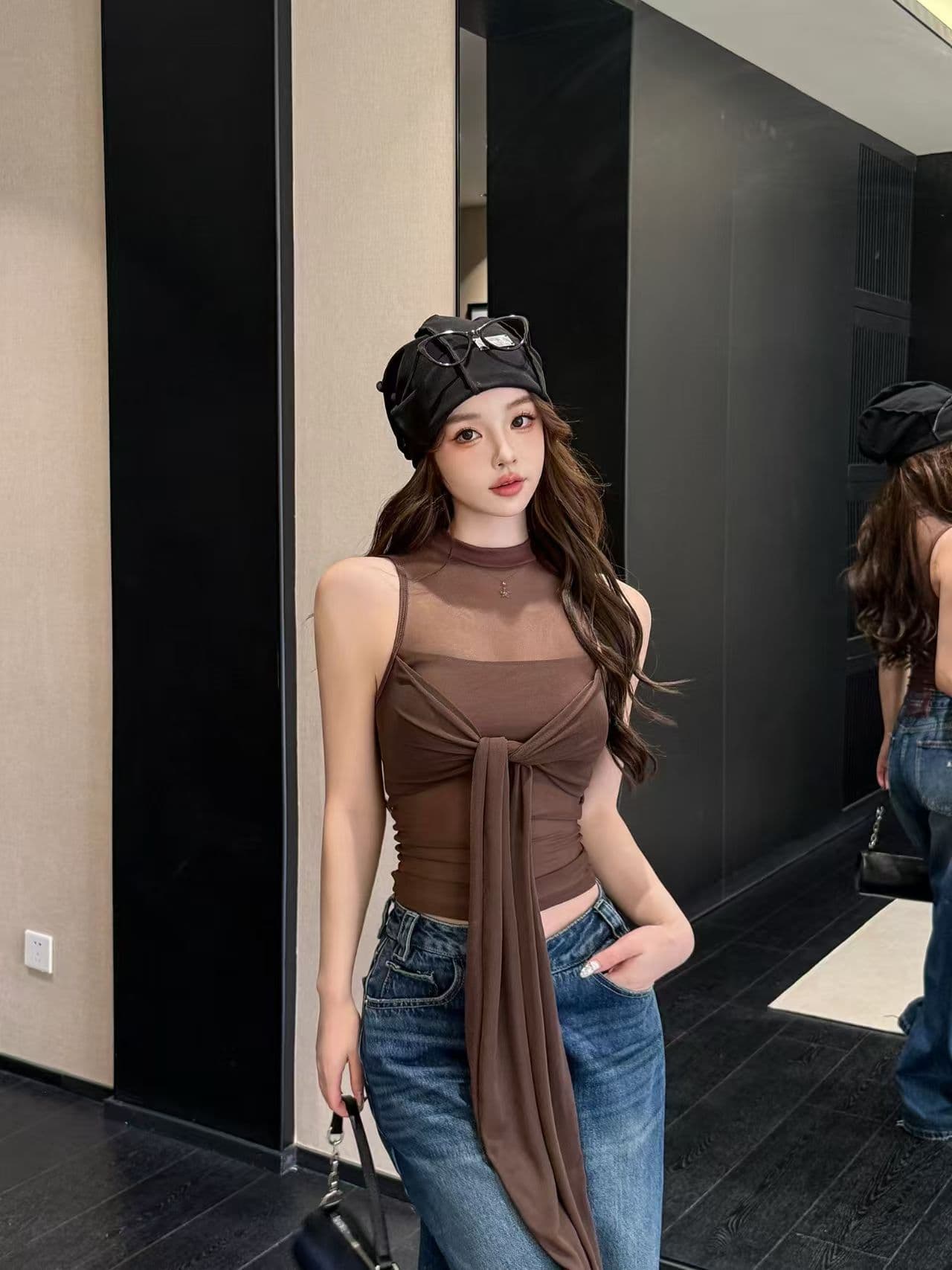 2026 새로운 가슴 패드 순수한 욕망 실 인터넷 마이크로 ~을 통해 캐미솔 봄 홀로우 아웃 섹시함 핫걸 비틀림 맨위 상세 이미지 9