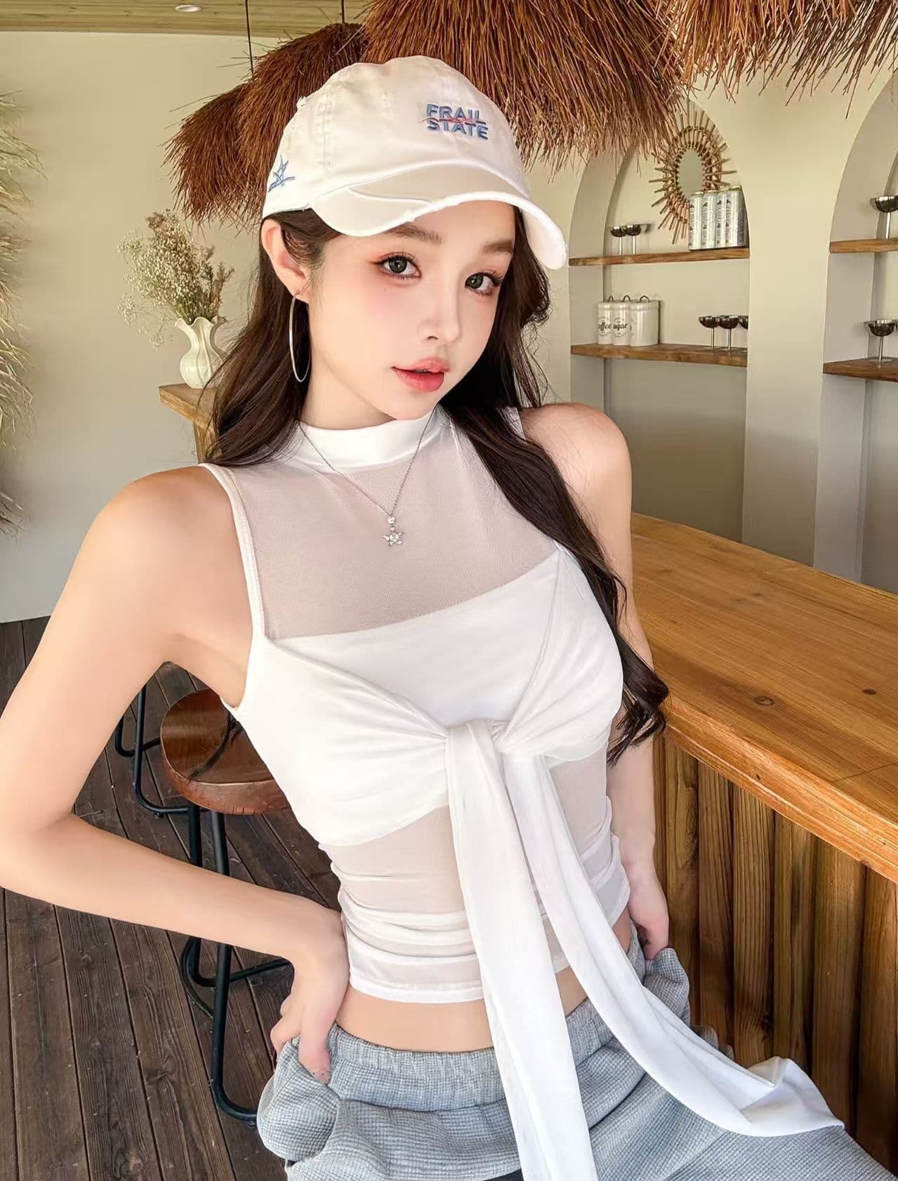 2026 새로운 가슴 패드 순수한 욕망 실 인터넷 마이크로 ~을 통해 캐미솔 봄 홀로우 아웃 섹시함 핫걸 비틀림 맨위 상세 이미지 10