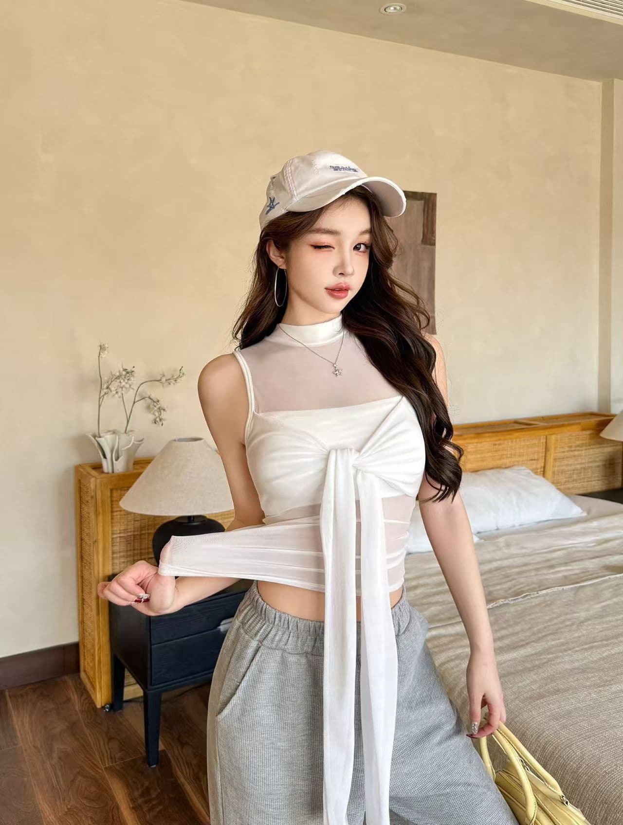 2026 새로운 가슴 패드 순수한 욕망 실 인터넷 마이크로 ~을 통해 캐미솔 봄 홀로우 아웃 섹시함 핫걸 비틀림 맨위 상세 이미지 11