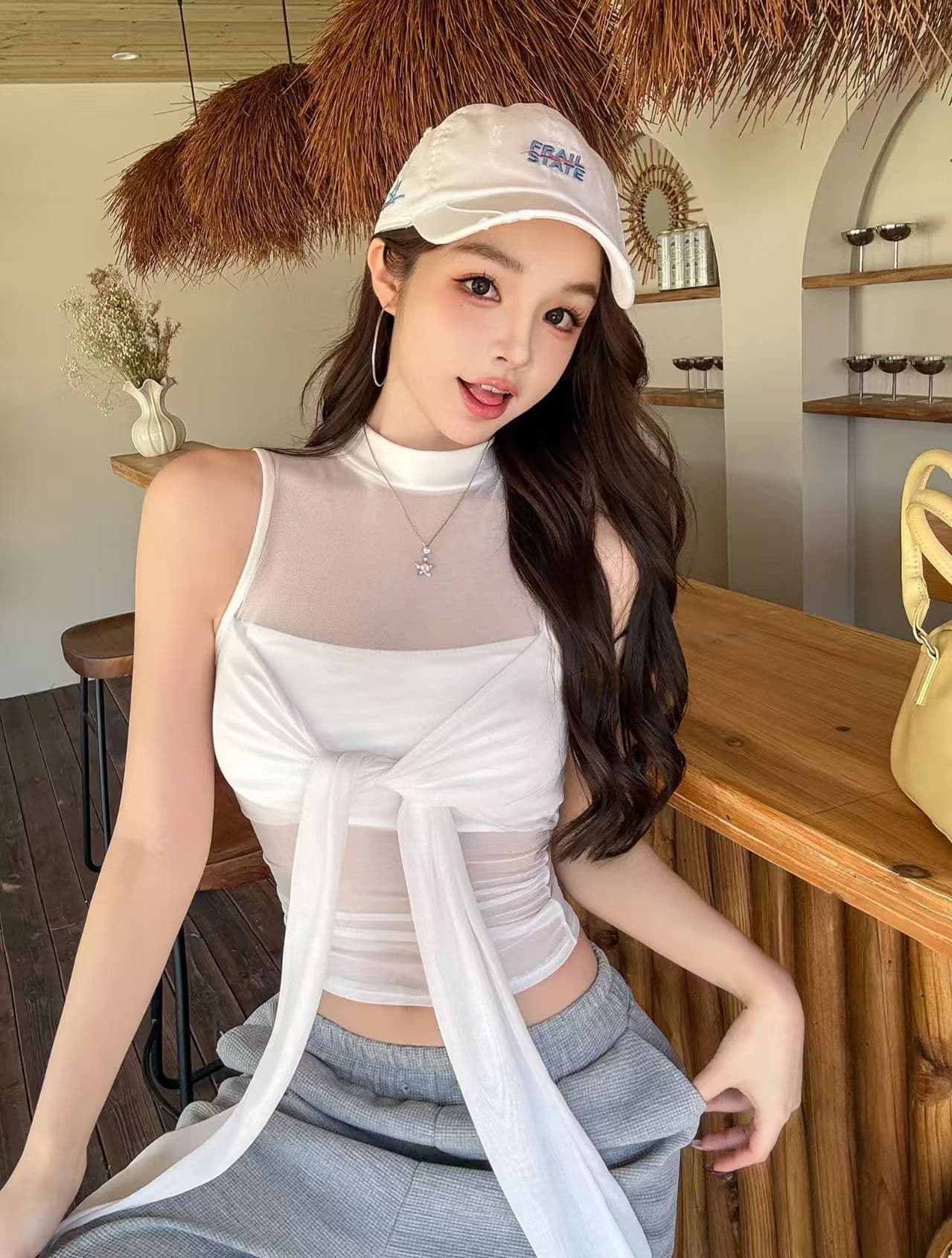 2026 새로운 가슴 패드 순수한 욕망 실 인터넷 마이크로 ~을 통해 캐미솔 봄 홀로우 아웃 섹시함 핫걸 비틀림 맨위 상세 이미지 12