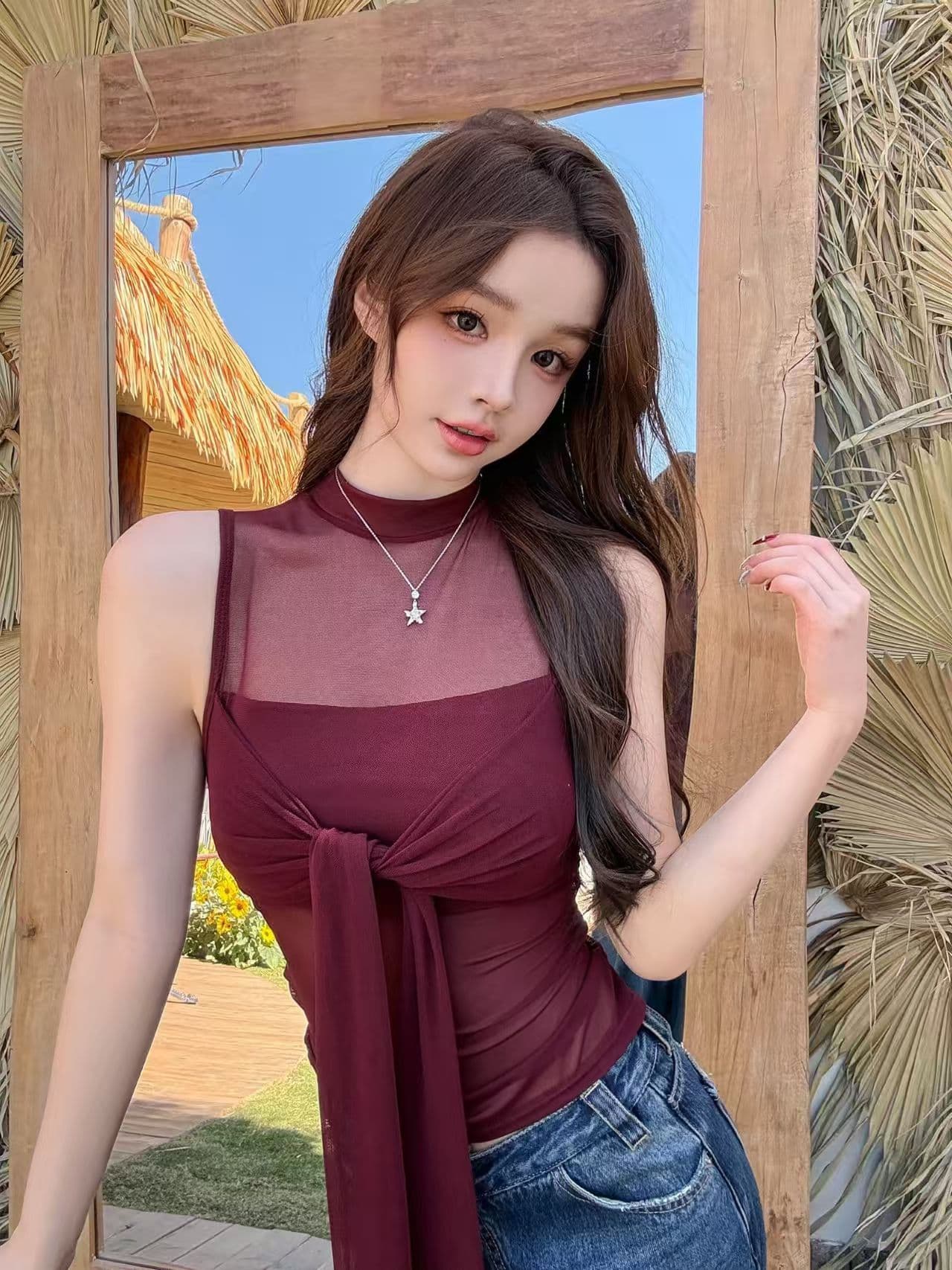 2026 새로운 가슴 패드 순수한 욕망 실 인터넷 마이크로 ~을 통해 캐미솔 봄 홀로우 아웃 섹시함 핫걸 비틀림 맨위 상세 이미지 19