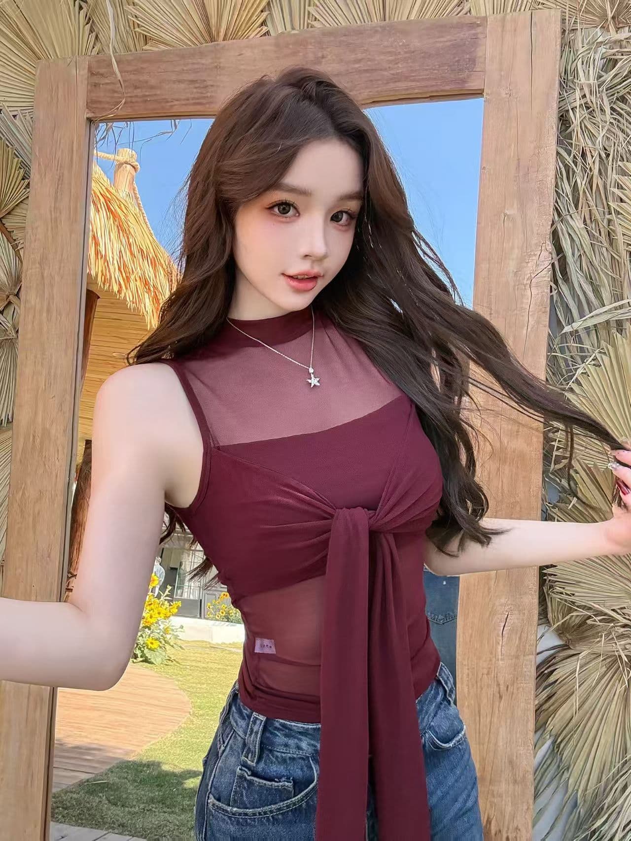 2026 새로운 가슴 패드 순수한 욕망 실 인터넷 마이크로 ~을 통해 캐미솔 봄 홀로우 아웃 섹시함 핫걸 비틀림 맨위 상세 이미지 22