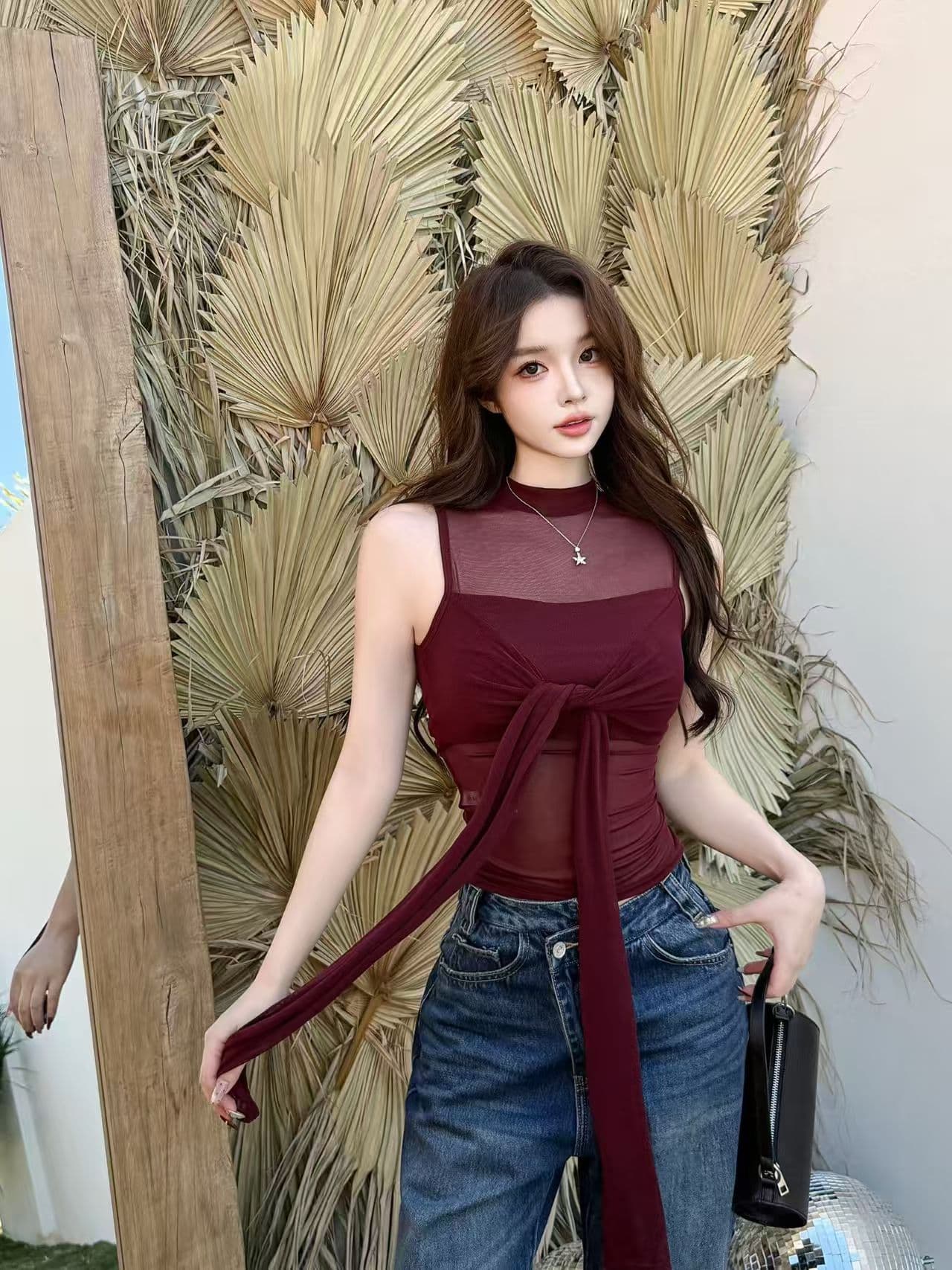 2026 새로운 가슴 패드 순수한 욕망 실 인터넷 마이크로 ~을 통해 캐미솔 봄 홀로우 아웃 섹시함 핫걸 비틀림 맨위 상세 이미지 24