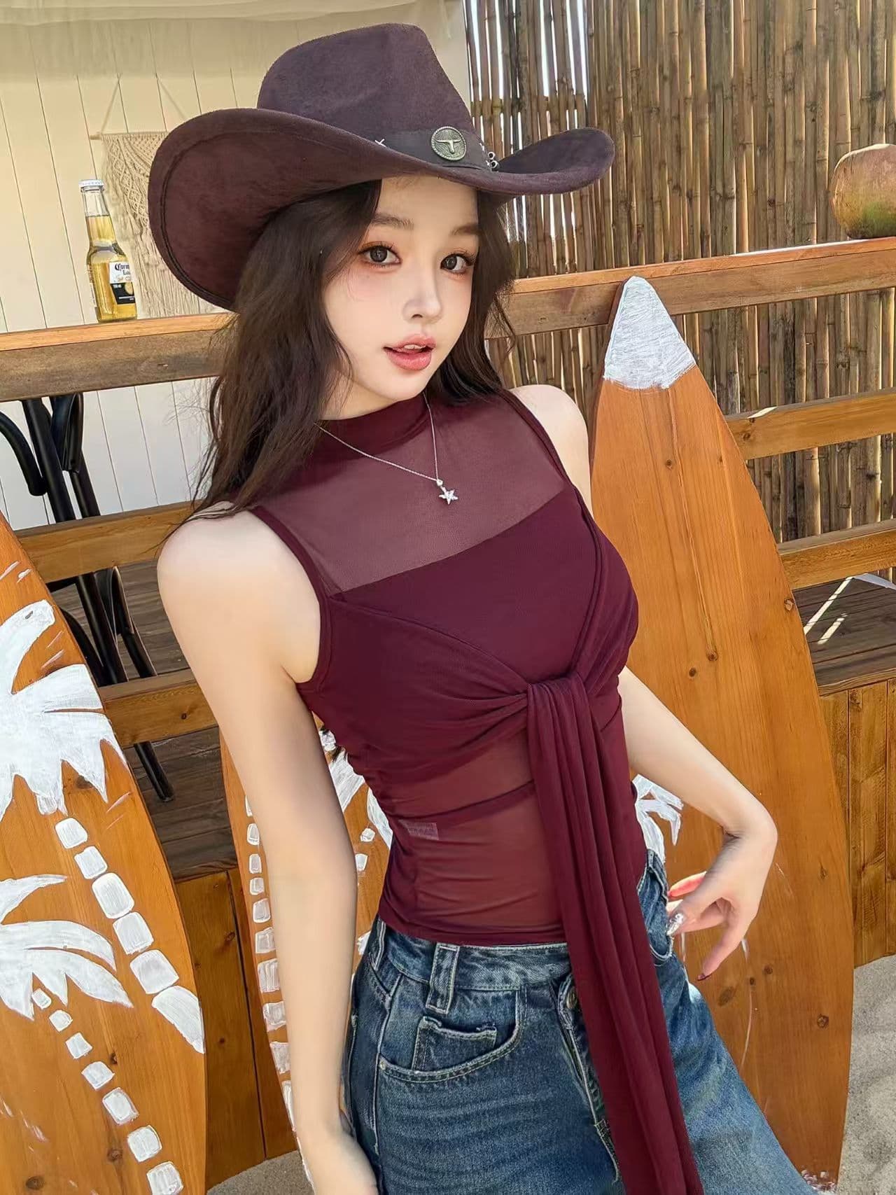 2026 새로운 가슴 패드 순수한 욕망 실 인터넷 마이크로 ~을 통해 캐미솔 봄 홀로우 아웃 섹시함 핫걸 비틀림 맨위 상세 이미지 25