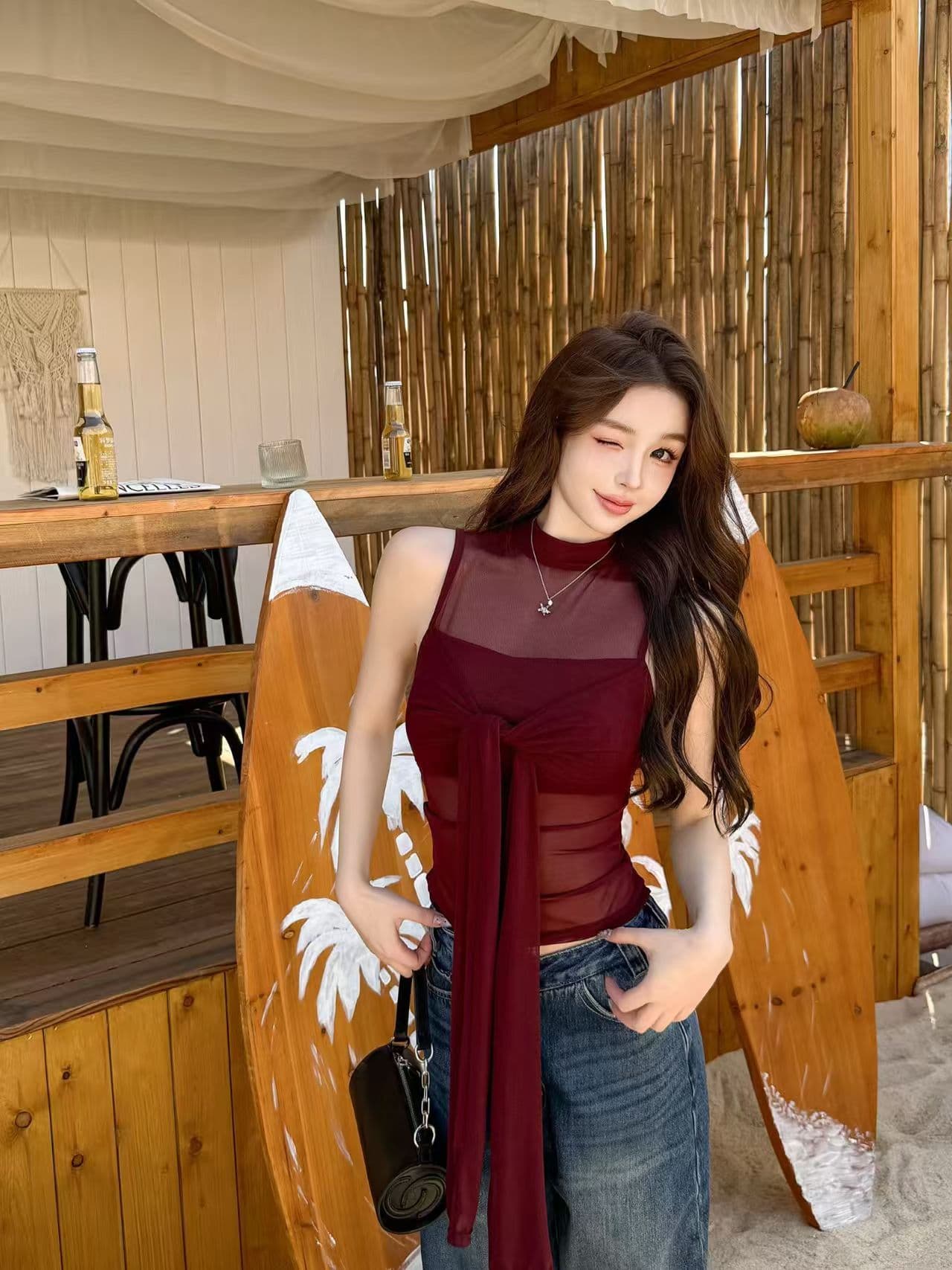 2026 새로운 가슴 패드 순수한 욕망 실 인터넷 마이크로 ~을 통해 캐미솔 봄 홀로우 아웃 섹시함 핫걸 비틀림 맨위 상세 이미지 27