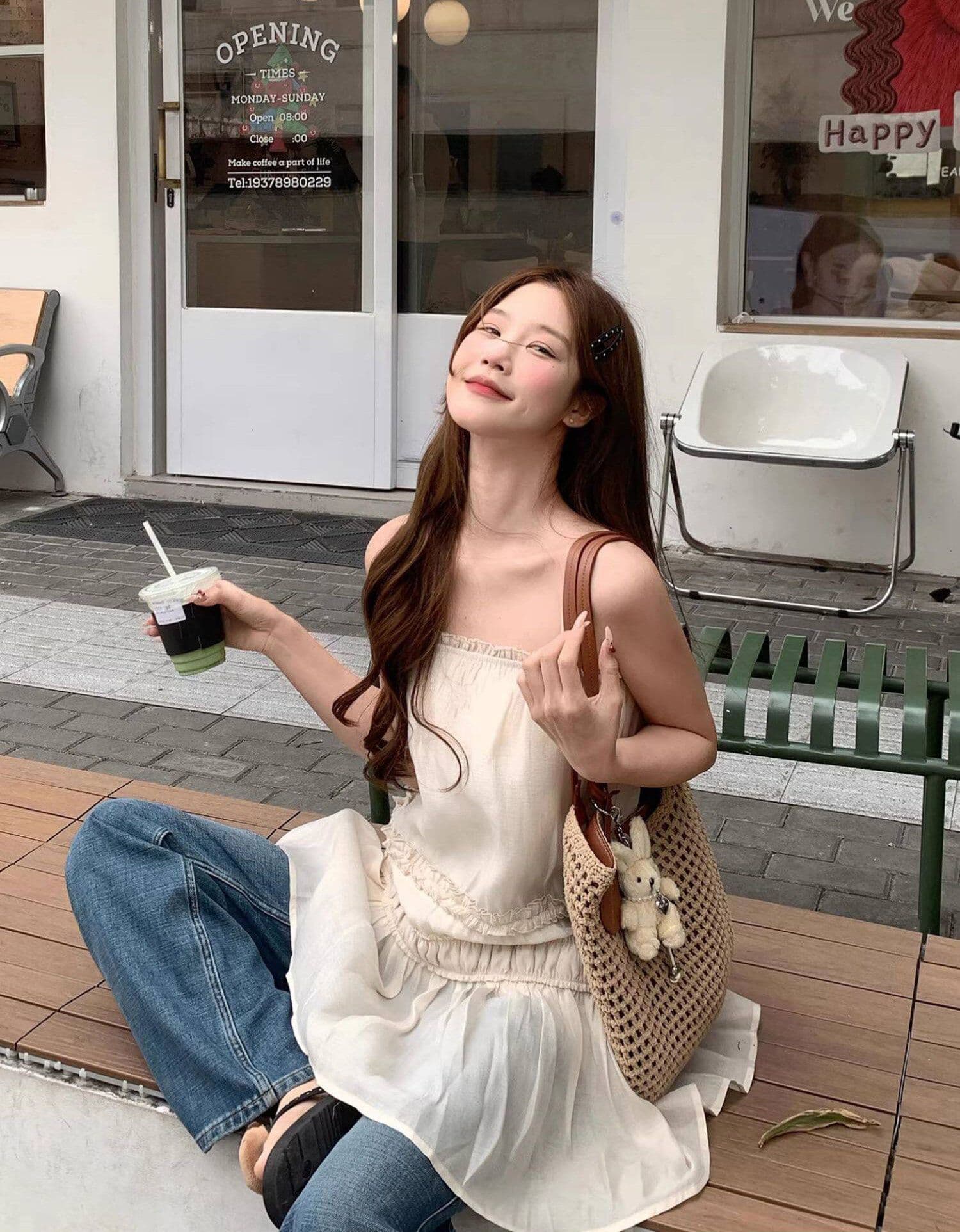 im ~까지 이슬 생각하기 같은 단락 라이 경기 서울 3 차원 주름 프릴 슬립 드레스 부드러운 도루 센스 마이크로 a 드레스 상세 이미지 3