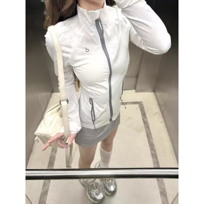 몸매 가꾸기 스탠드 칼라 자외선 차단 의류 여성 여름 새로운 얇고 가벼운 통기성 자외선 차단 복 운동 바람 국방 자외선 얇은 스타일 재킷 이미지 4